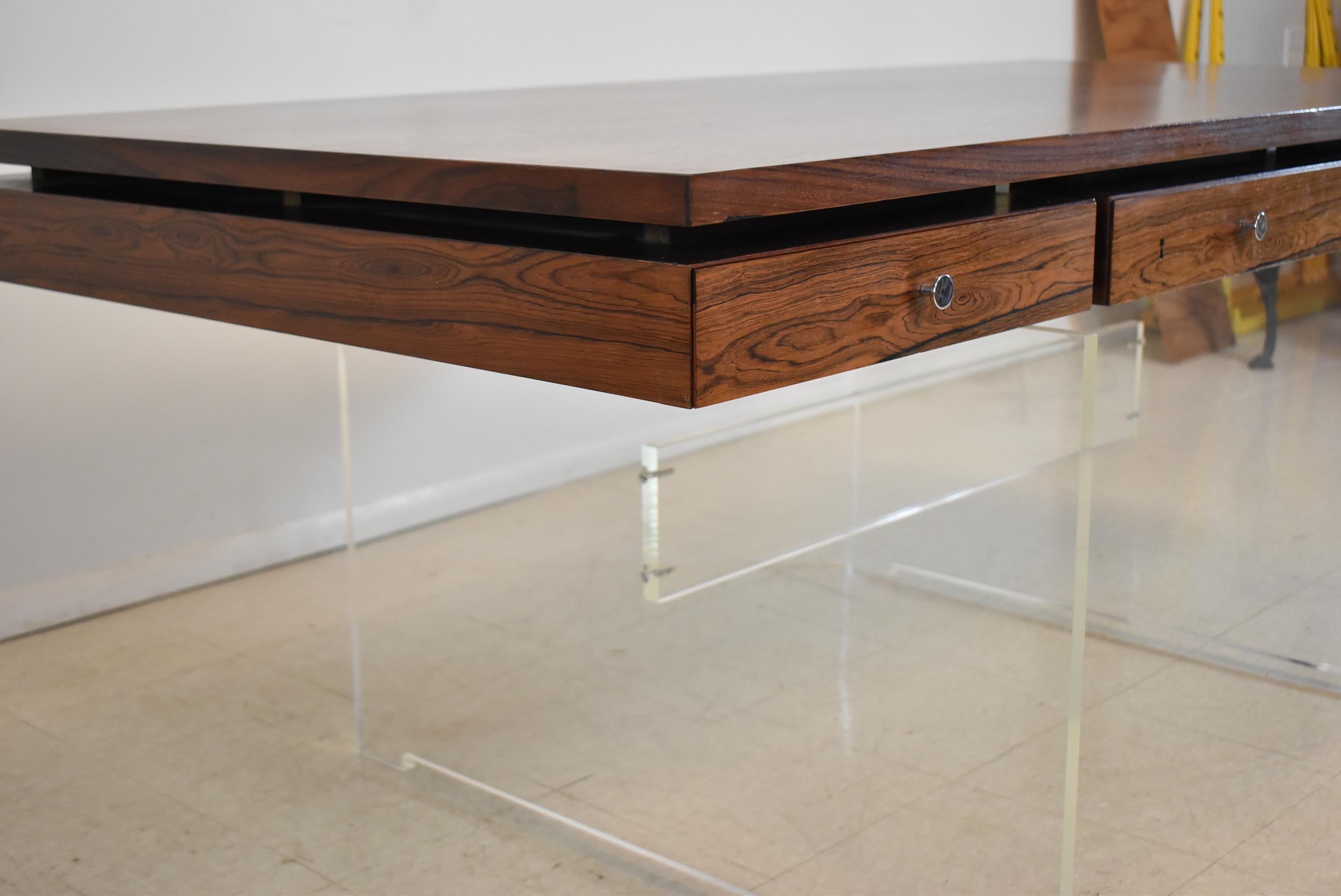 European Modern Acrylic & Rosewood Desk Poul Norreklit For Sale