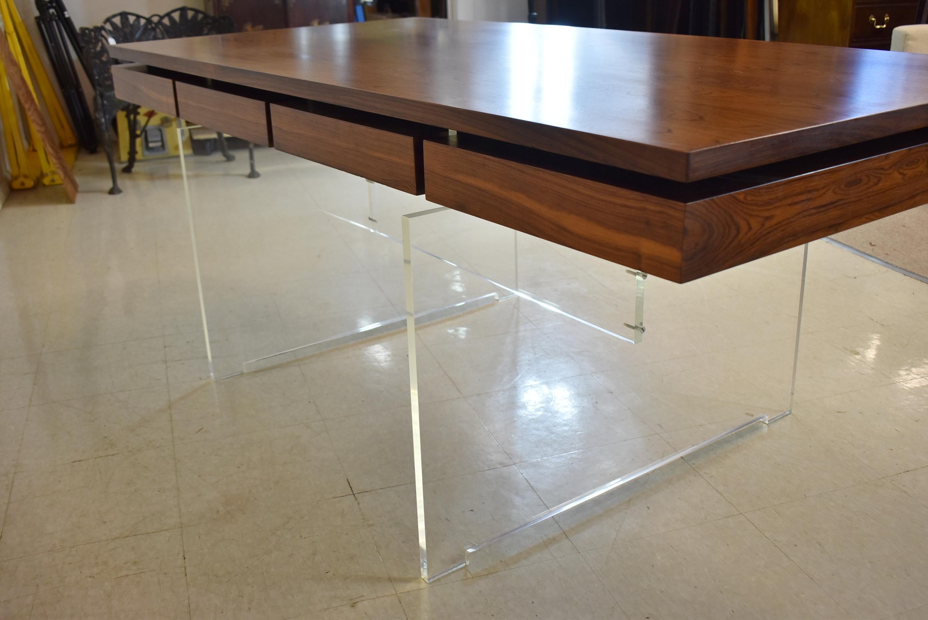 Modern Acrylic & Rosewood Desk Poul Norreklit For Sale 2