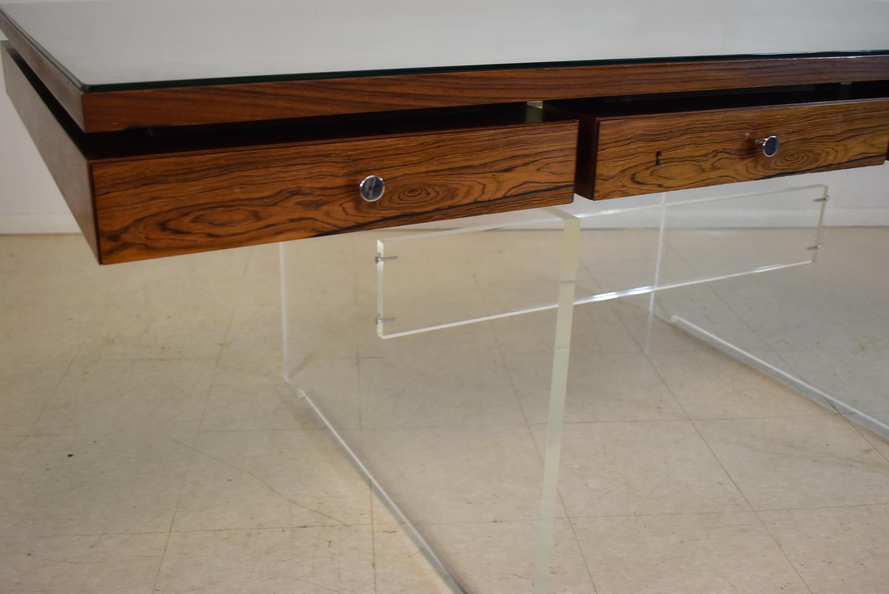 Modern Acrylic & Rosewood Desk Poul Norreklit For Sale 4