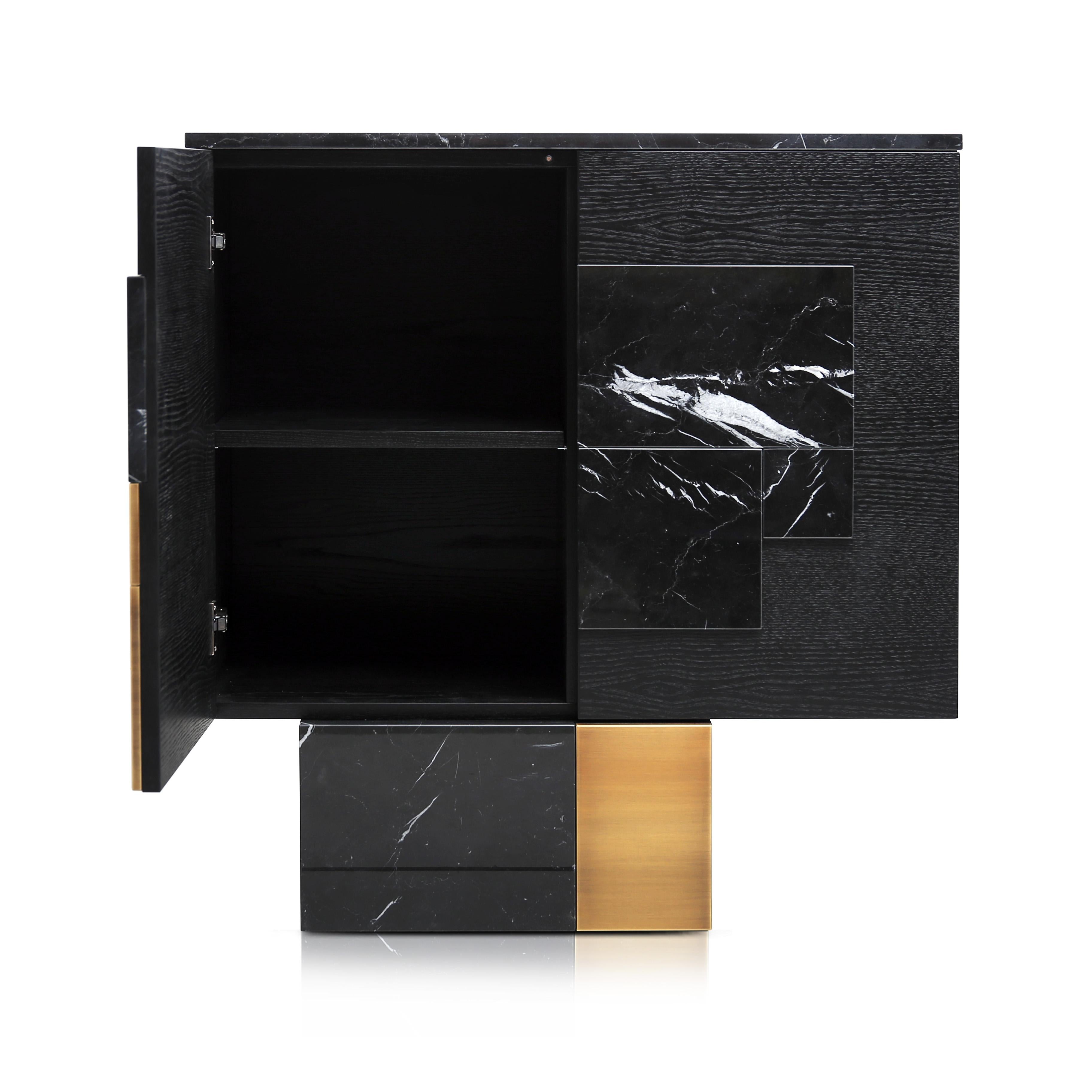 Modern Adam Black Marble Brushed Brass Ash Veneer Storage Cabinet In New Condition For Sale In Husavik, IS