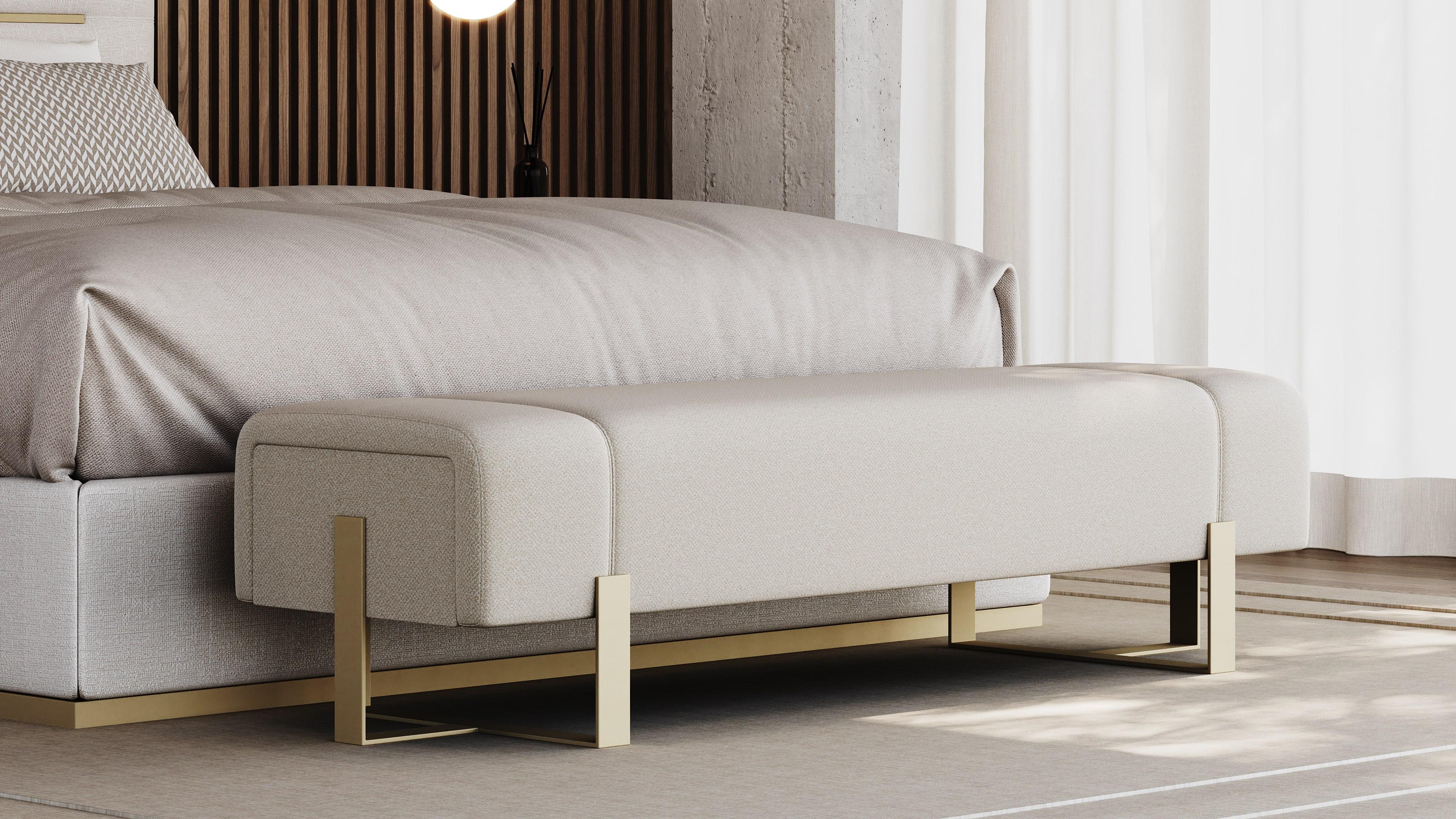Adeline bench with its refined metal frame and cozy upholstery, is a sanctuary of comfort and style. Its thoughtful design beckons you to sit, unwind, and enjoy a brief respite.