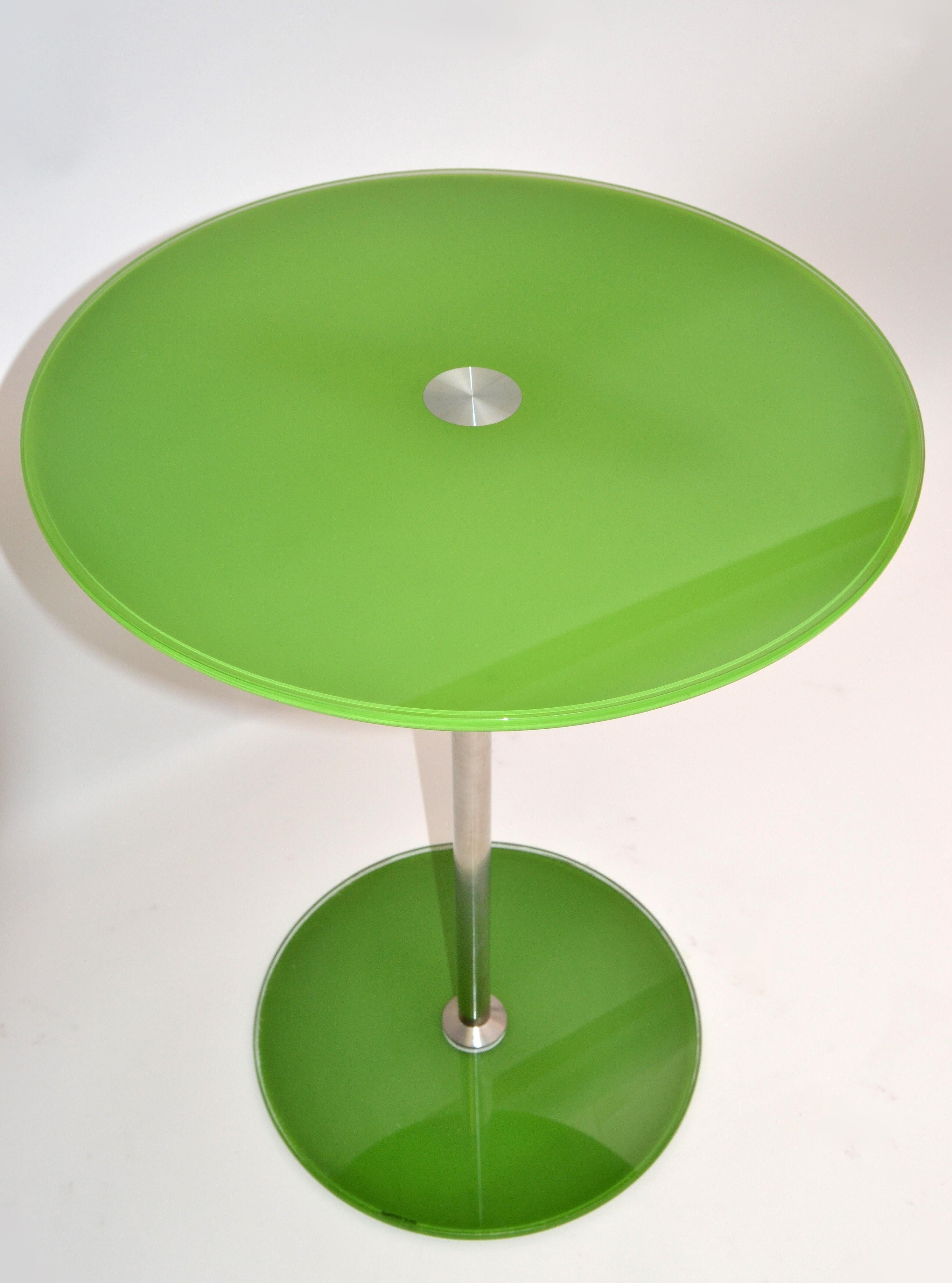 Modern Adjustable Green Tempered Glass & Brushed Steel Side Table, Bistro Table 5