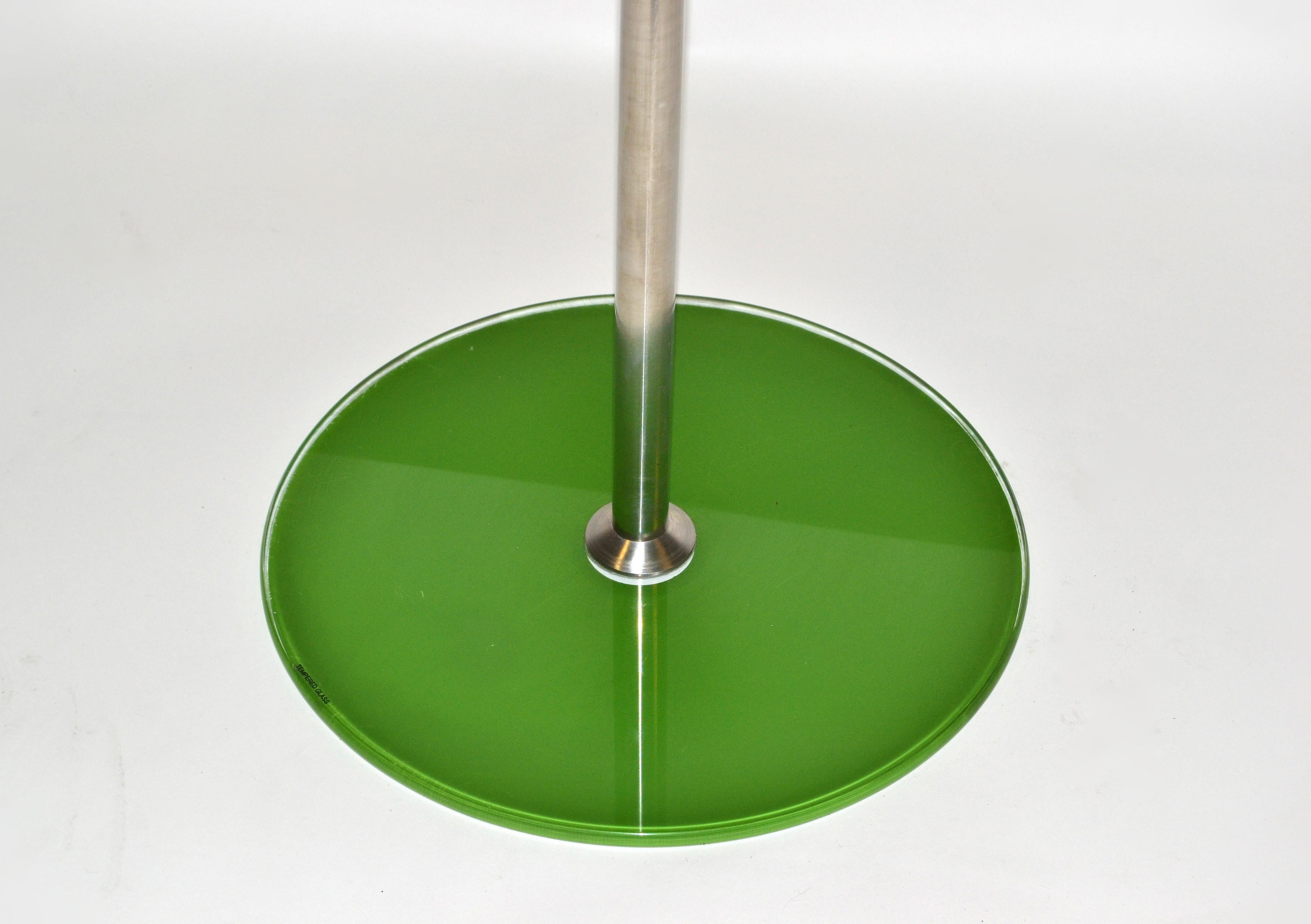 Modern Adjustable Green Tempered Glass & Brushed Steel Side Table, Bistro Table 7