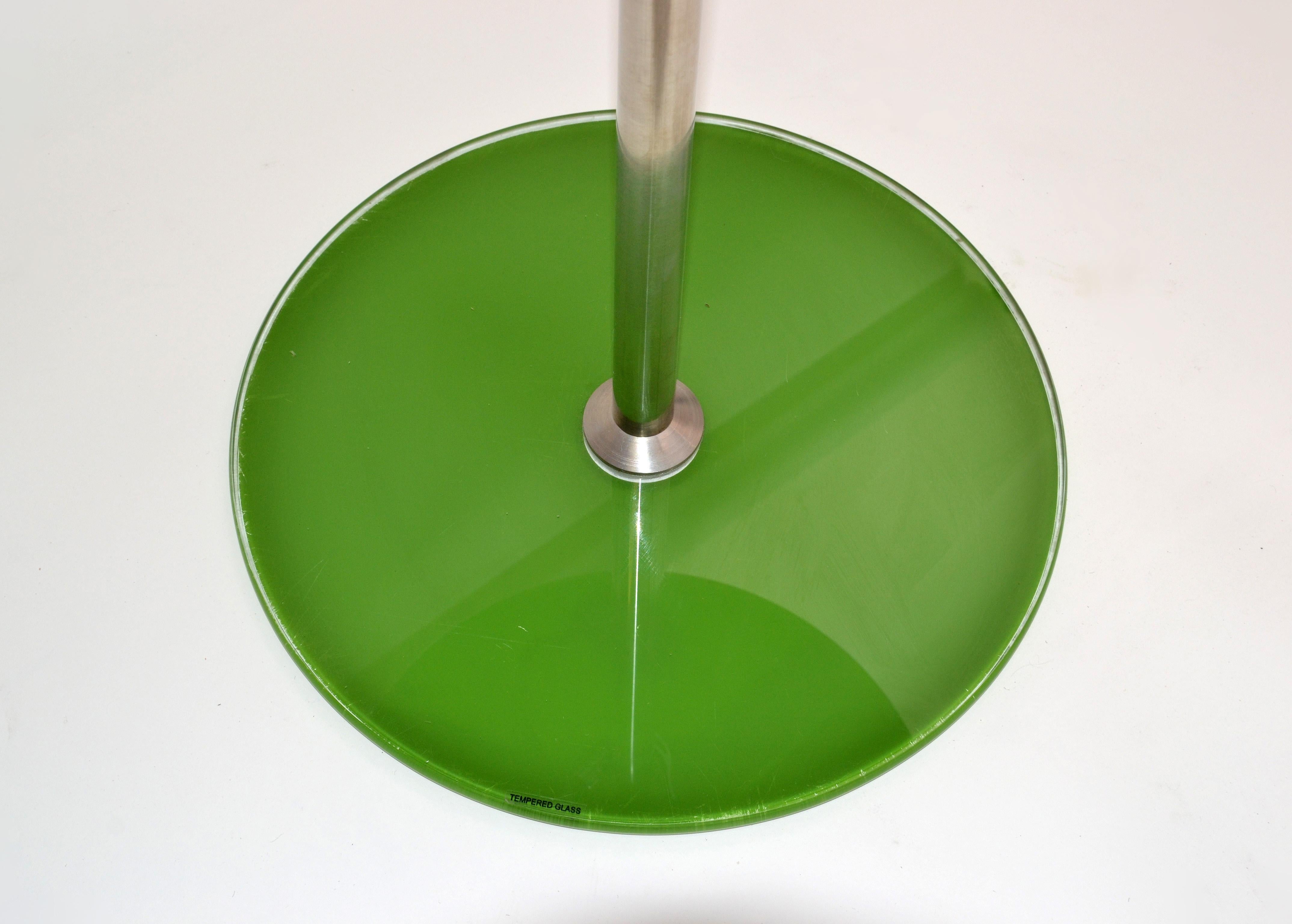 Modern Adjustable Green Tempered Glass & Brushed Steel Side Table, Bistro Table 1