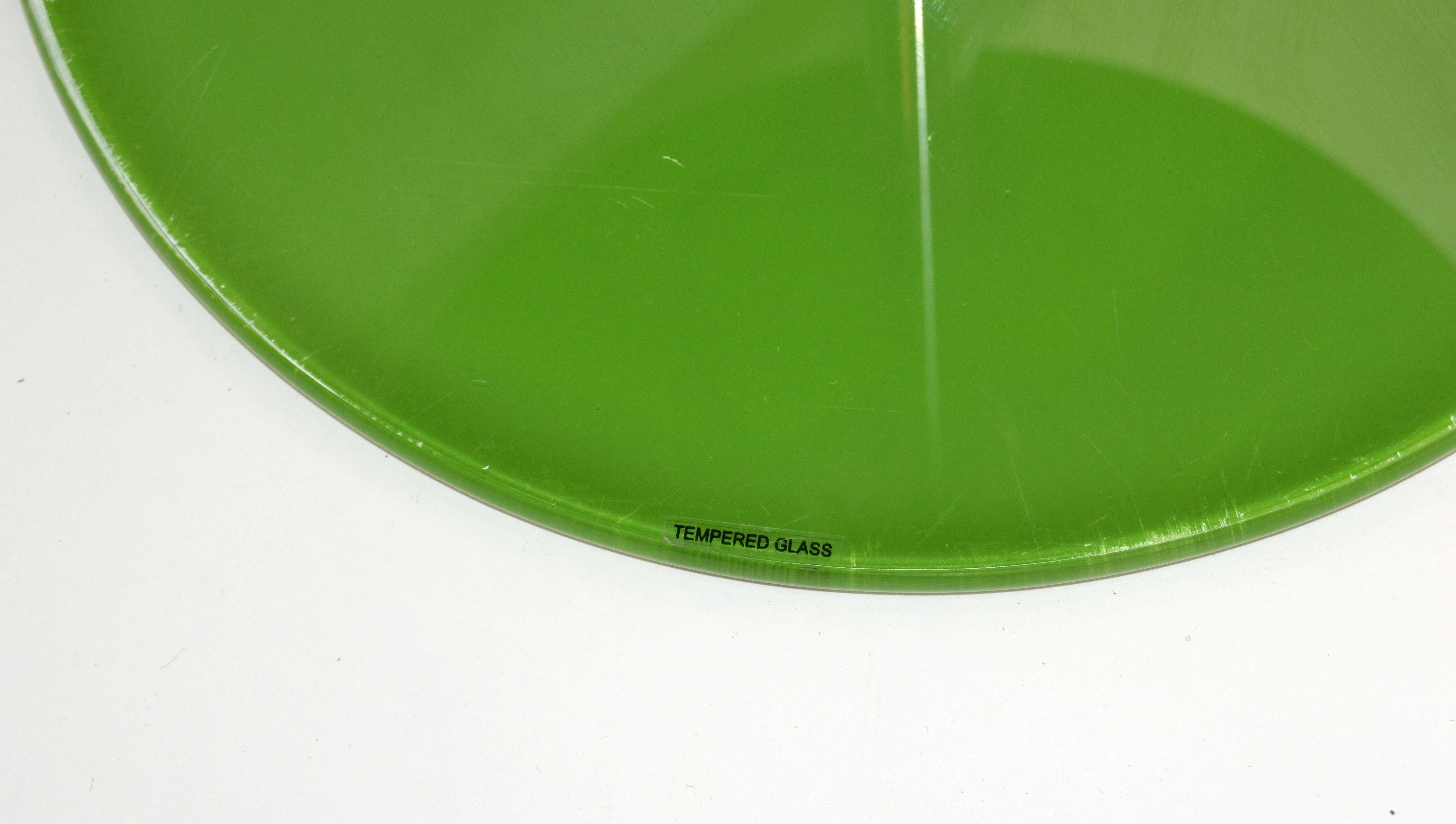 Modern Adjustable Green Tempered Glass & Brushed Steel Side Table, Bistro Table 2