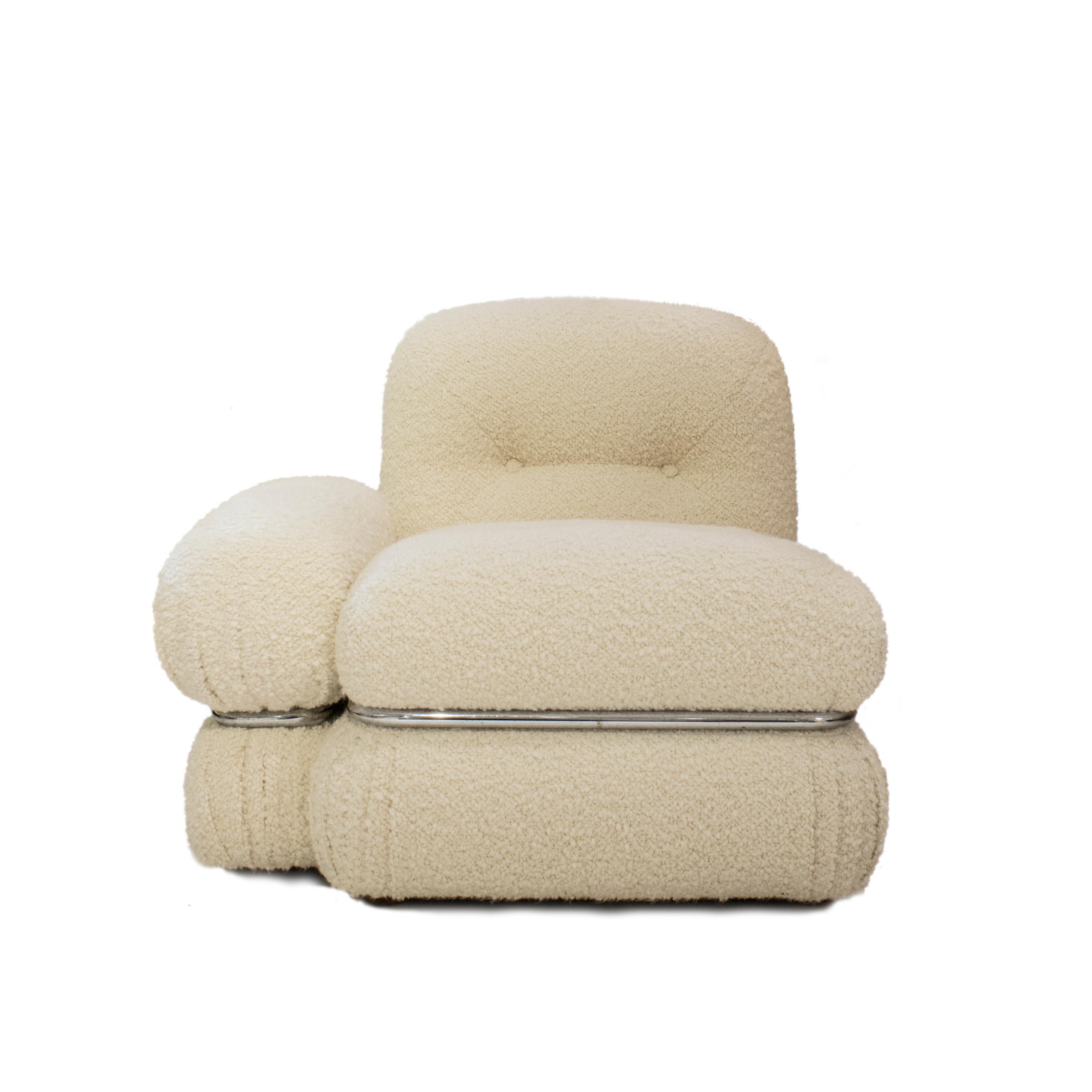 Modern Adriano Piazzesi's Armchairs in Beige Bouclé Upholstery, Italy, 1970 In Good Condition In Madrid, ES
