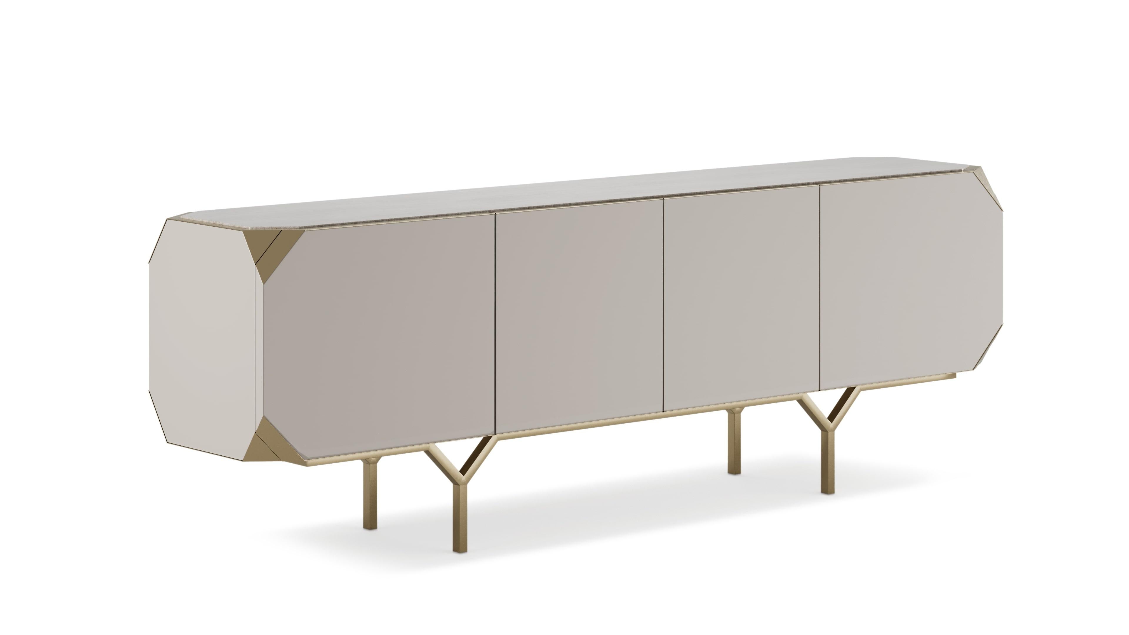 Portuguese Modern Aesthetic Mejhal Sideboard With Marble Top And Metallic Legs For Sale