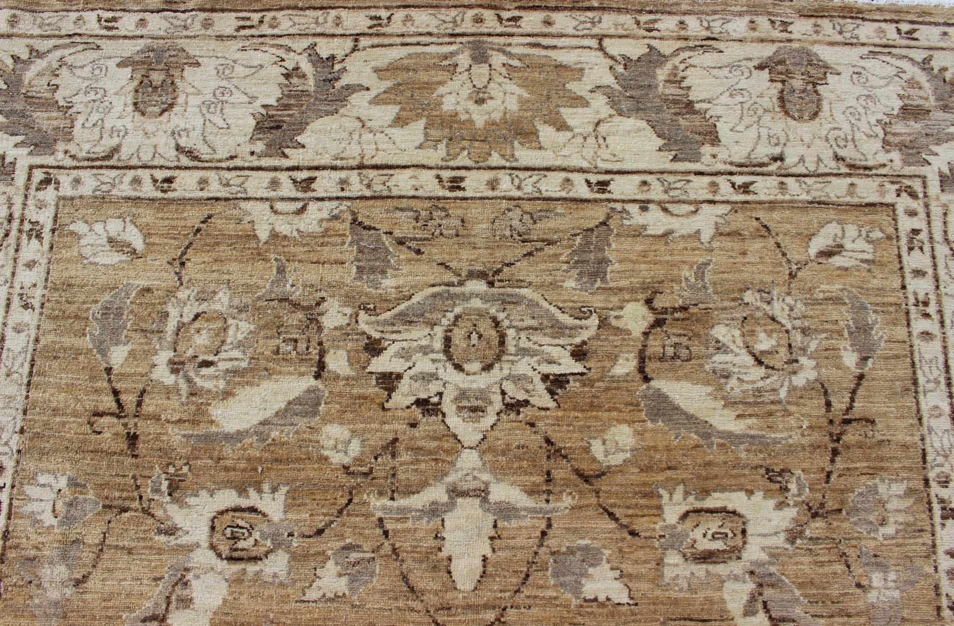 Modern Afghan Floral Pattern in Earth Tones with Browns and Cream For Sale 2