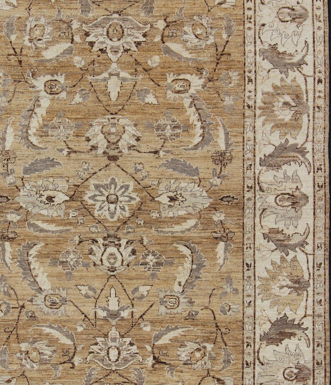 Cream and brown earth tone Afghan floral rug, Keivan Woven Arts / DSP-BC11322 country of origin / type: Afghan / circa 1980.

Measures: 8' x 10'2