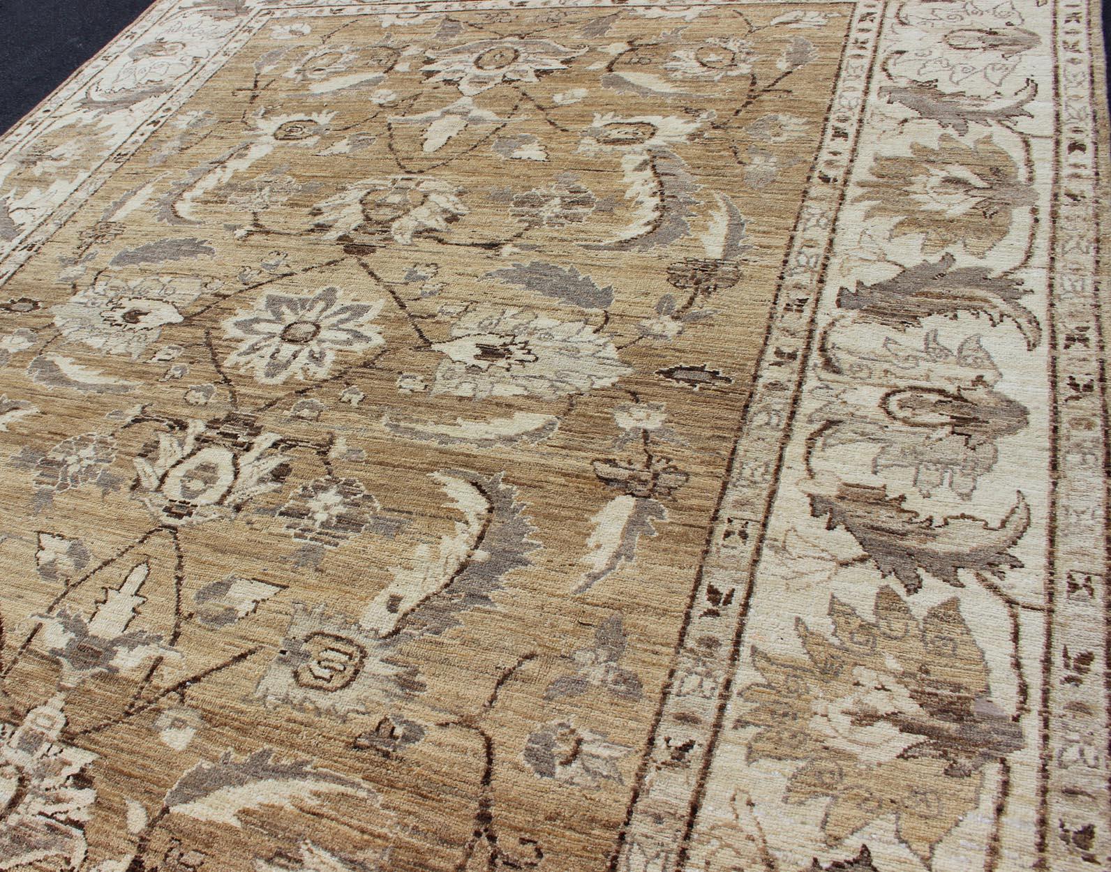 Modern Afghan Floral Pattern in Earth Tones with Browns and Cream In Excellent Condition For Sale In Atlanta, GA