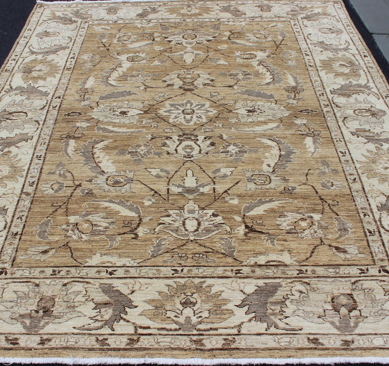 20th Century Modern Afghan Floral Pattern in Earth Tones with Browns and Cream For Sale