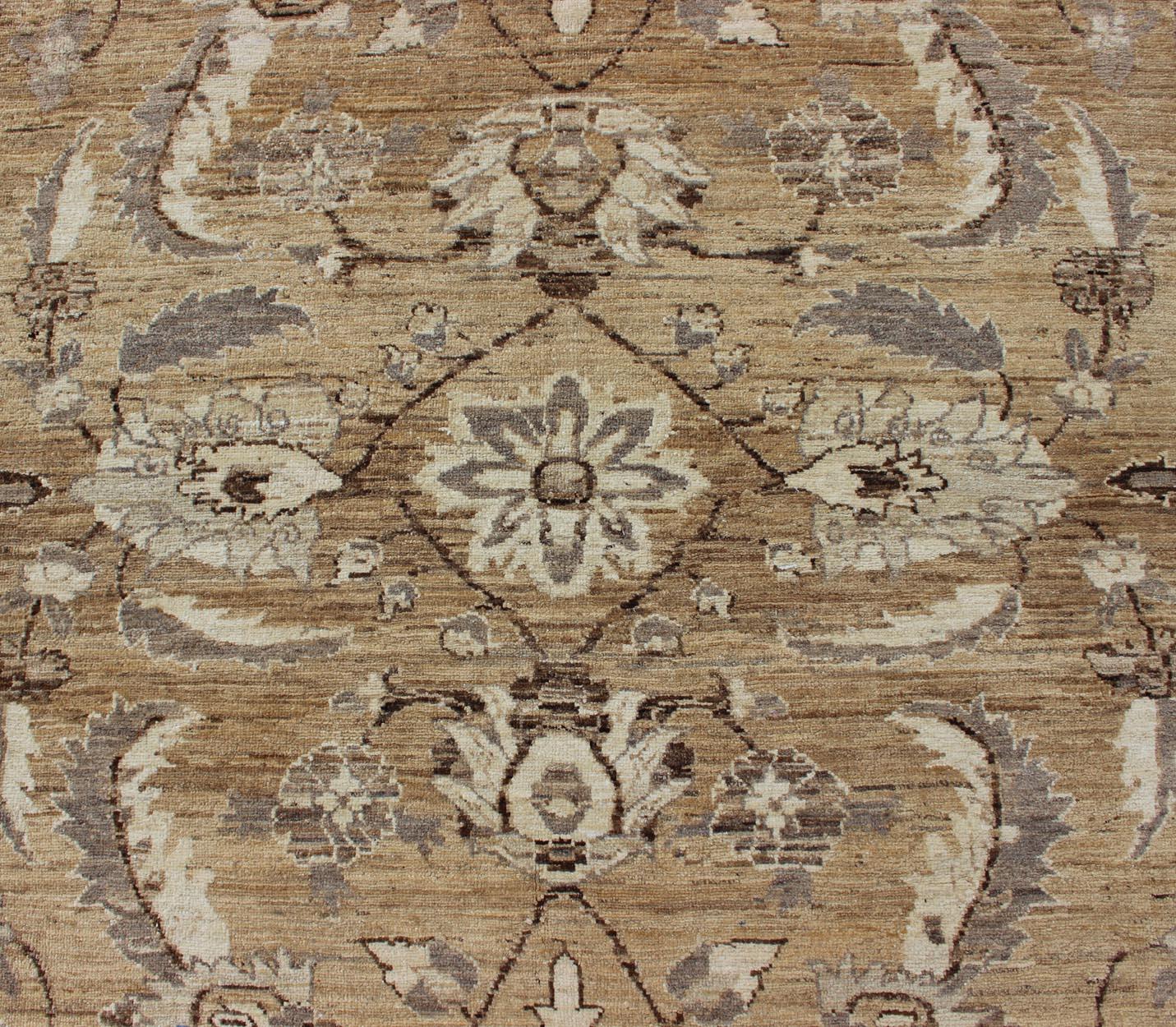 Modern Afghan Floral Pattern in Earth Tones with Browns and Cream For Sale 1