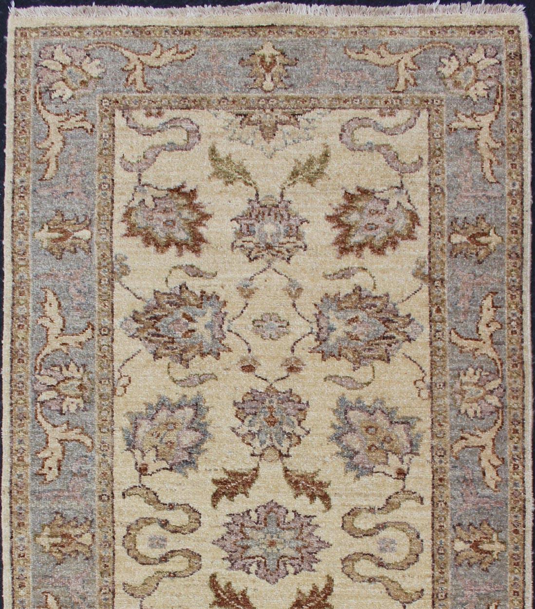 Cream and brown earth tone Afghan floral rug, Keivan Woven Arts / LH-A61965 country of origin / type: Afghan / circa 1980.

This handwoven rug is from Afghanistan and woven from the finest wool to create a soft and luxurious piece that will work