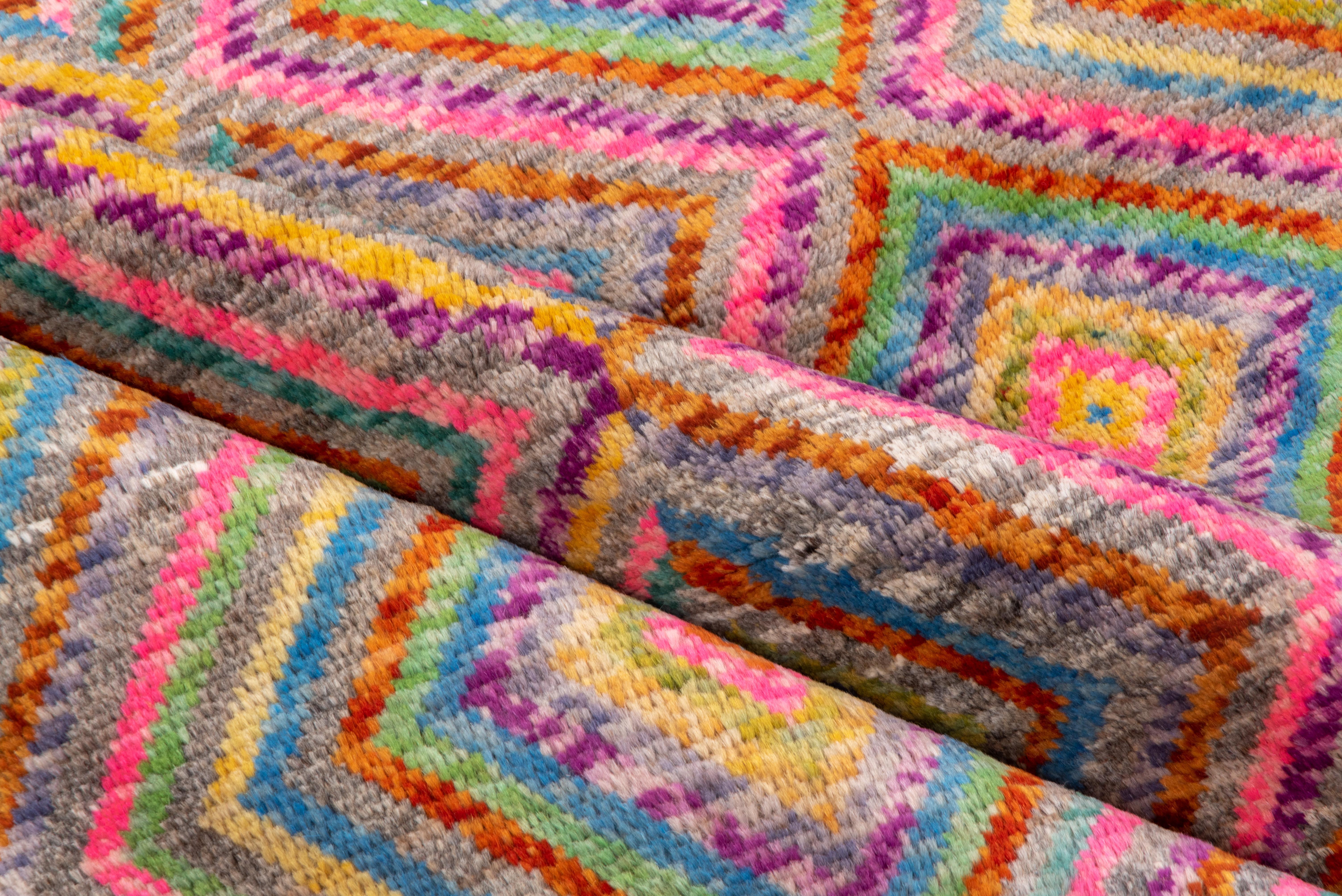 Wool Modern Afghan Gabbeh Rug, Multicolored, Kids Room Rug, Girls Room Rug For Sale
