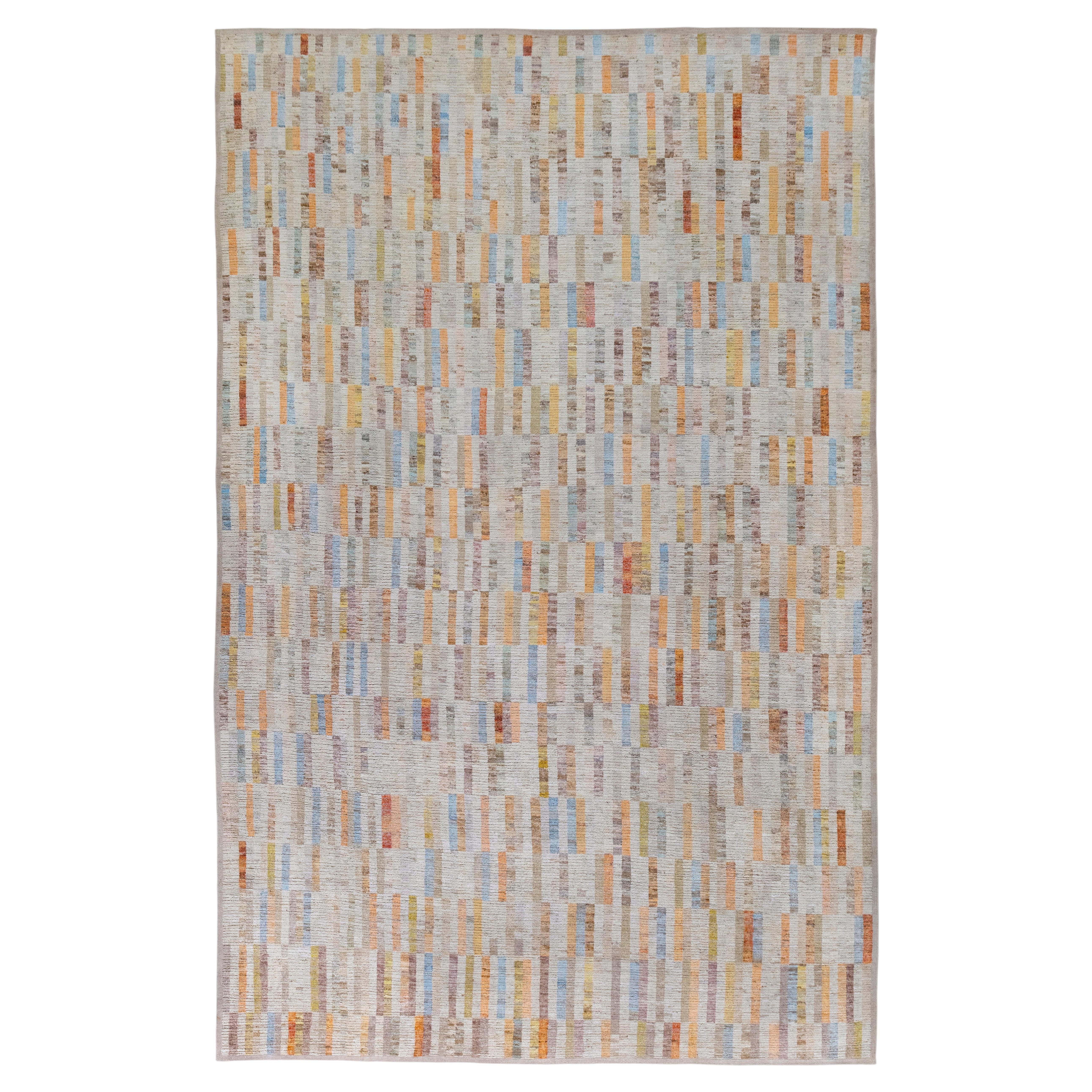 Modern Afghan Hand-knotted Rug , A Painterly Composition of Color and Texture For Sale