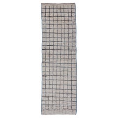 Modern Afghan Hand-Knotted Runner in Wool with All-Over Sub-Geometric Design