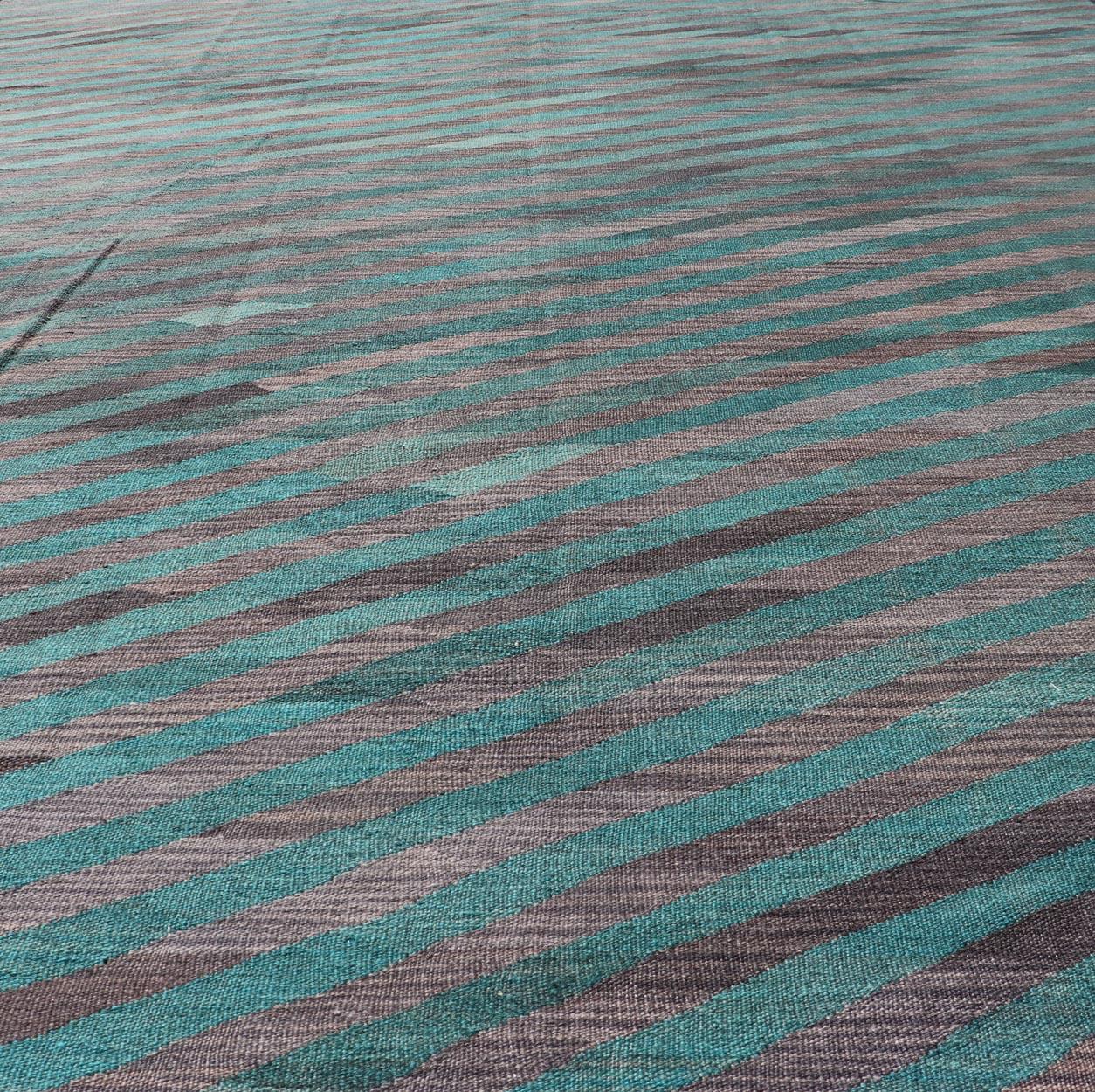 Modern Afghan Hand-Woven Kilim in Wool with Sub-Geometric Slanted Stripe Design For Sale 3