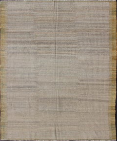 Moderner afghanischer Kilim-Teppich in neutralem Beige mit dezenter goldener Bordüre 5'3 x 6'7