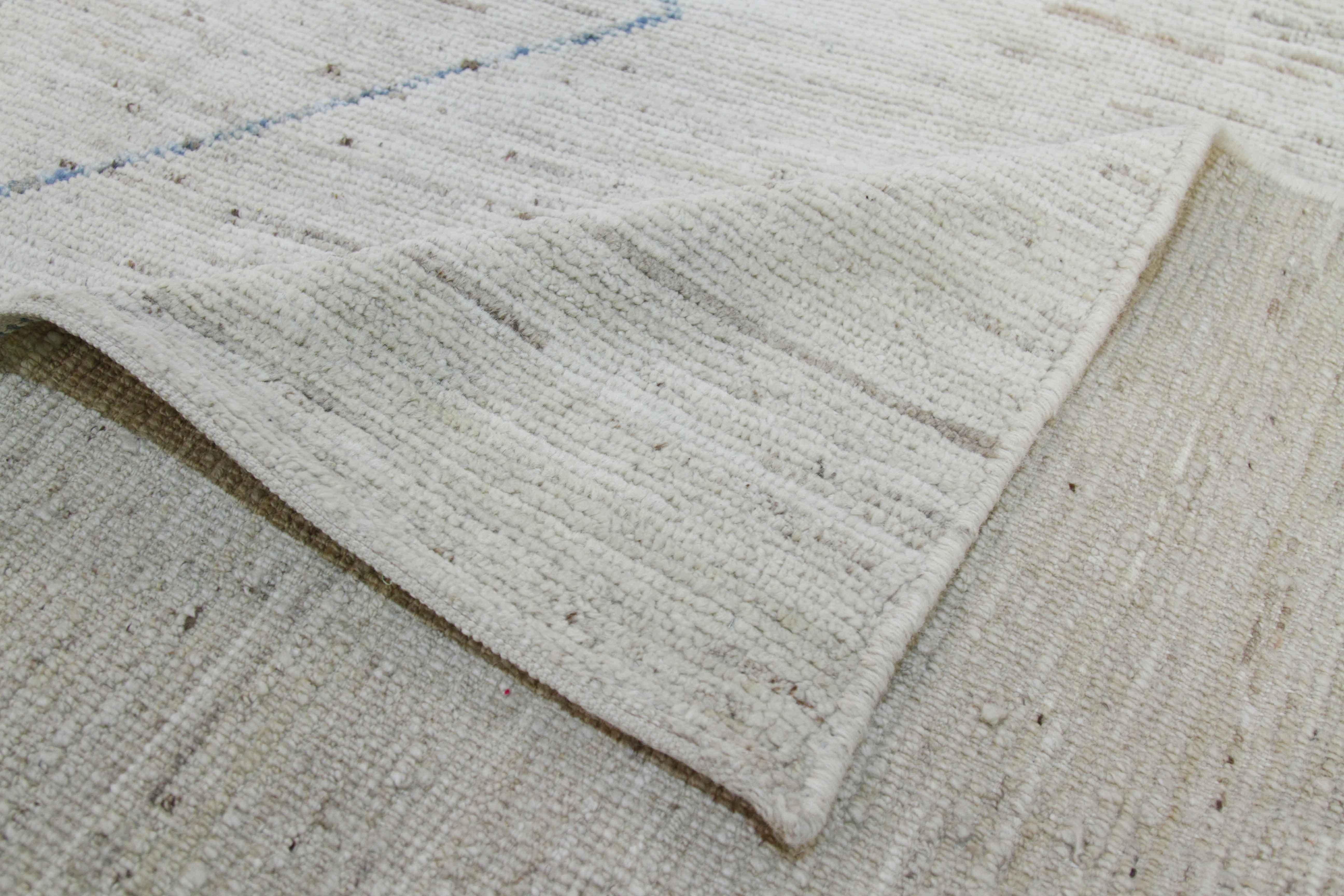 Contemporary Modern Afghan Moroccan Style Rug with Blue Geometric Details on Ivory Field For Sale