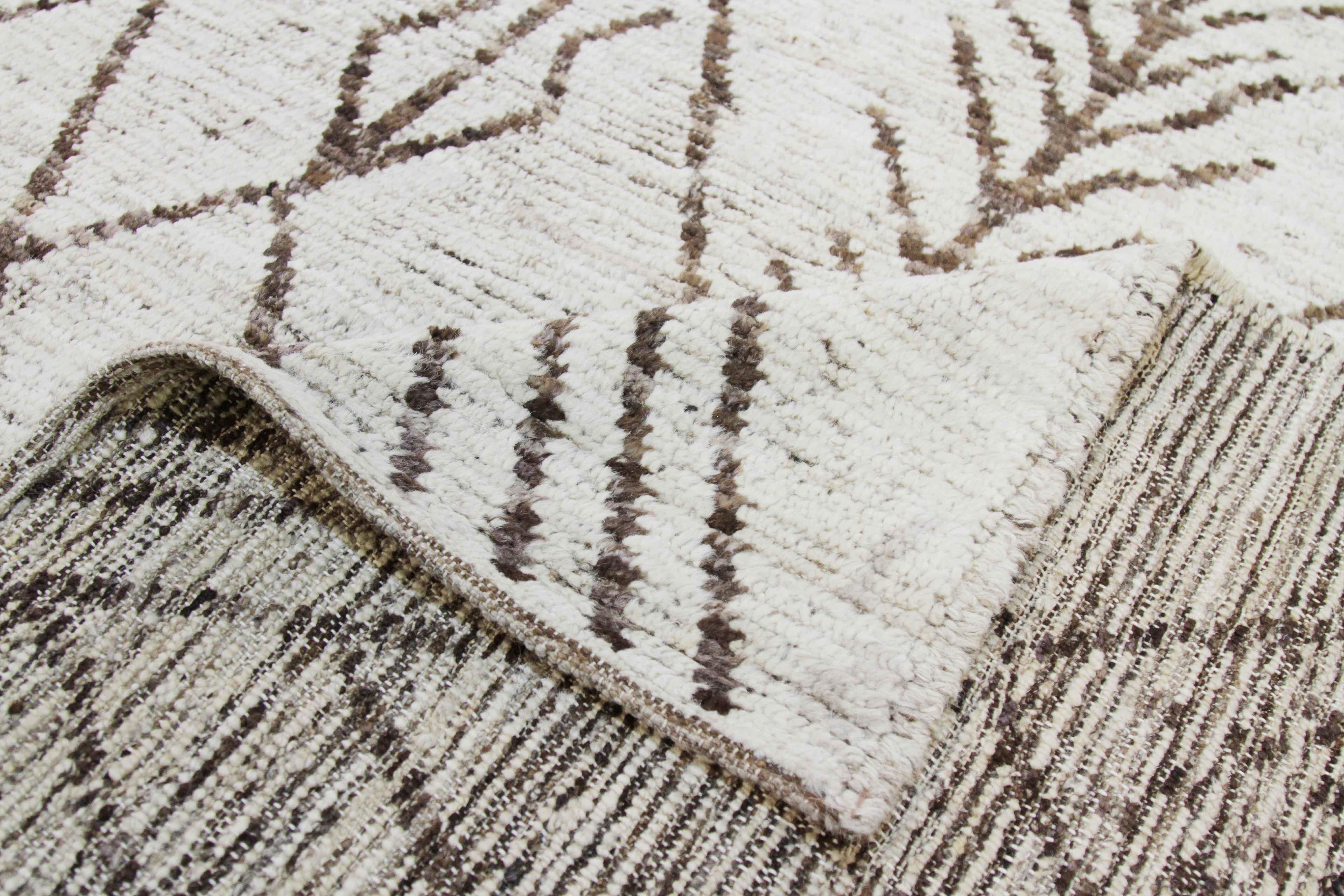 Modern Afghan Moroccan Style Rug with Brown Tribal ‘Landscape’ Details In New Condition For Sale In Dallas, TX