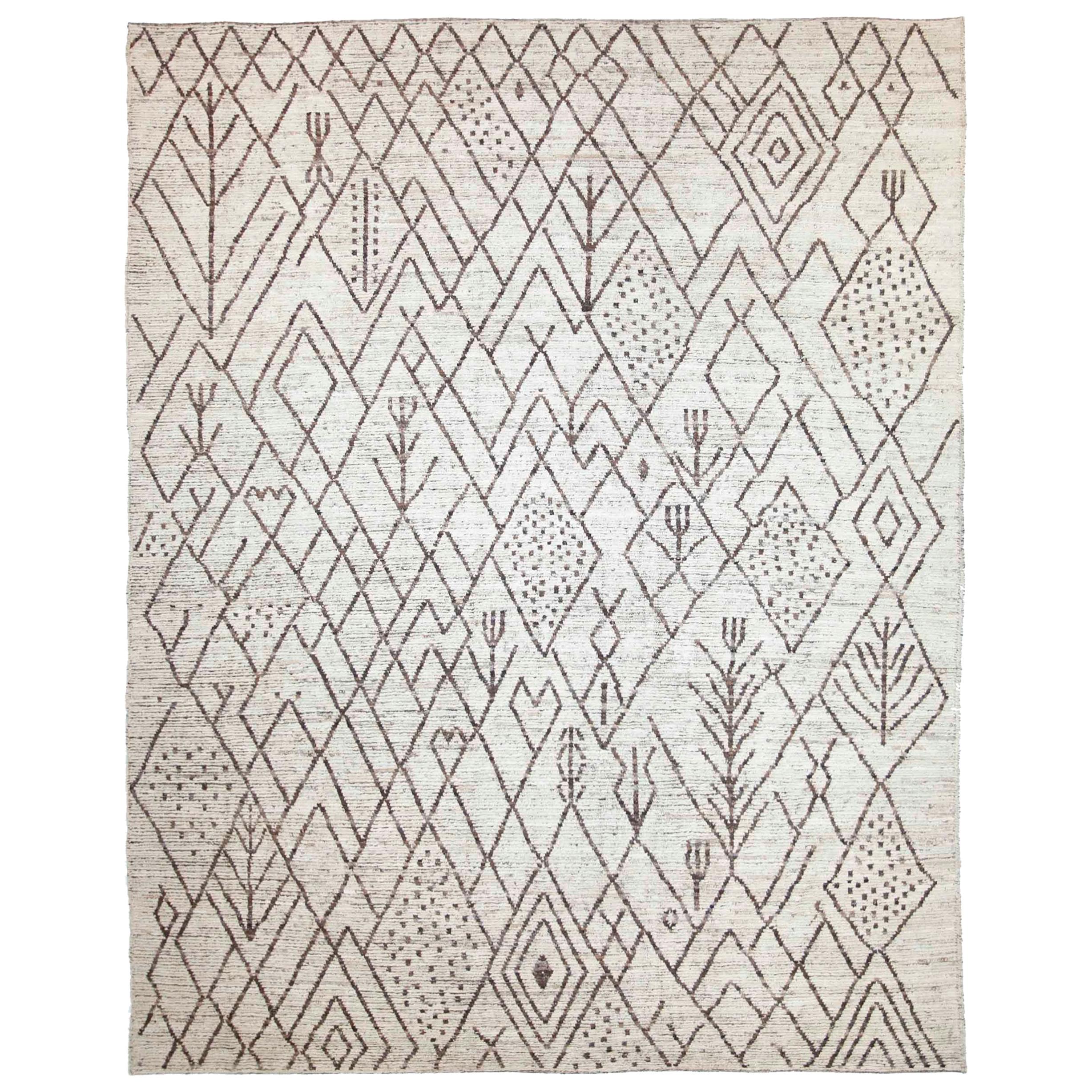 Modern Afghan Moroccan Style Rug with Brown Tribal ‘Landscape’ Details For Sale