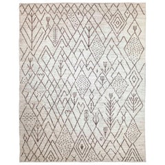 Modern Afghan Moroccan Style Rug with Brown Tribal ‘Landscape’ Details