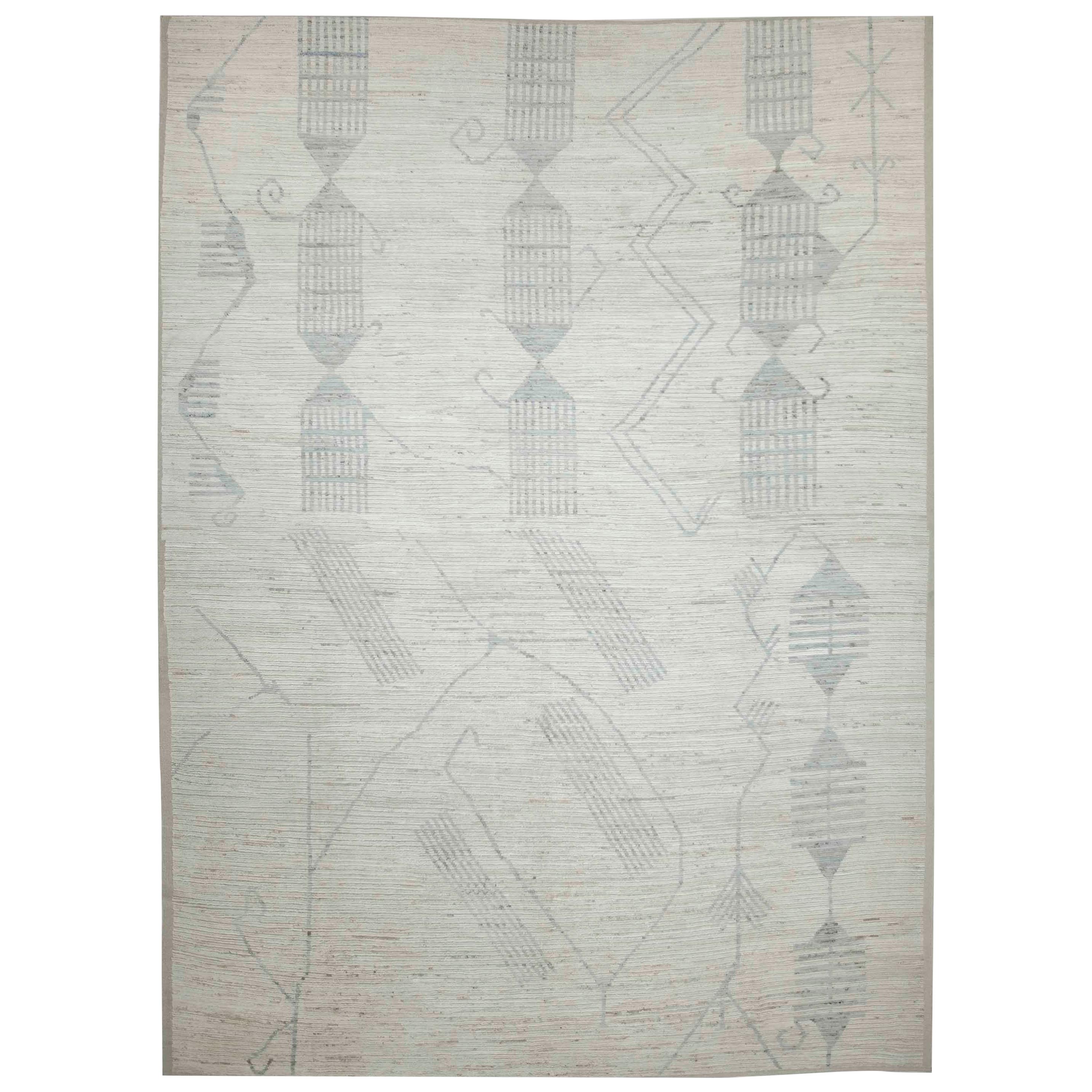 Modern Afghan Moroccan Style Rug with Gray Geometric Patterns For Sale