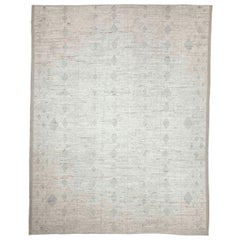 Modern Afghan Moroccan Style Rug with Gray Tribal Diamonds on Ivory Field
