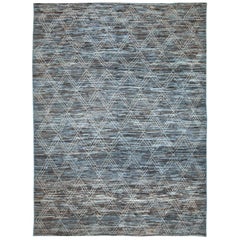 Modern Afghan Moroccan Style Rug with Ivory Diamonds Over Blue and Brown Field