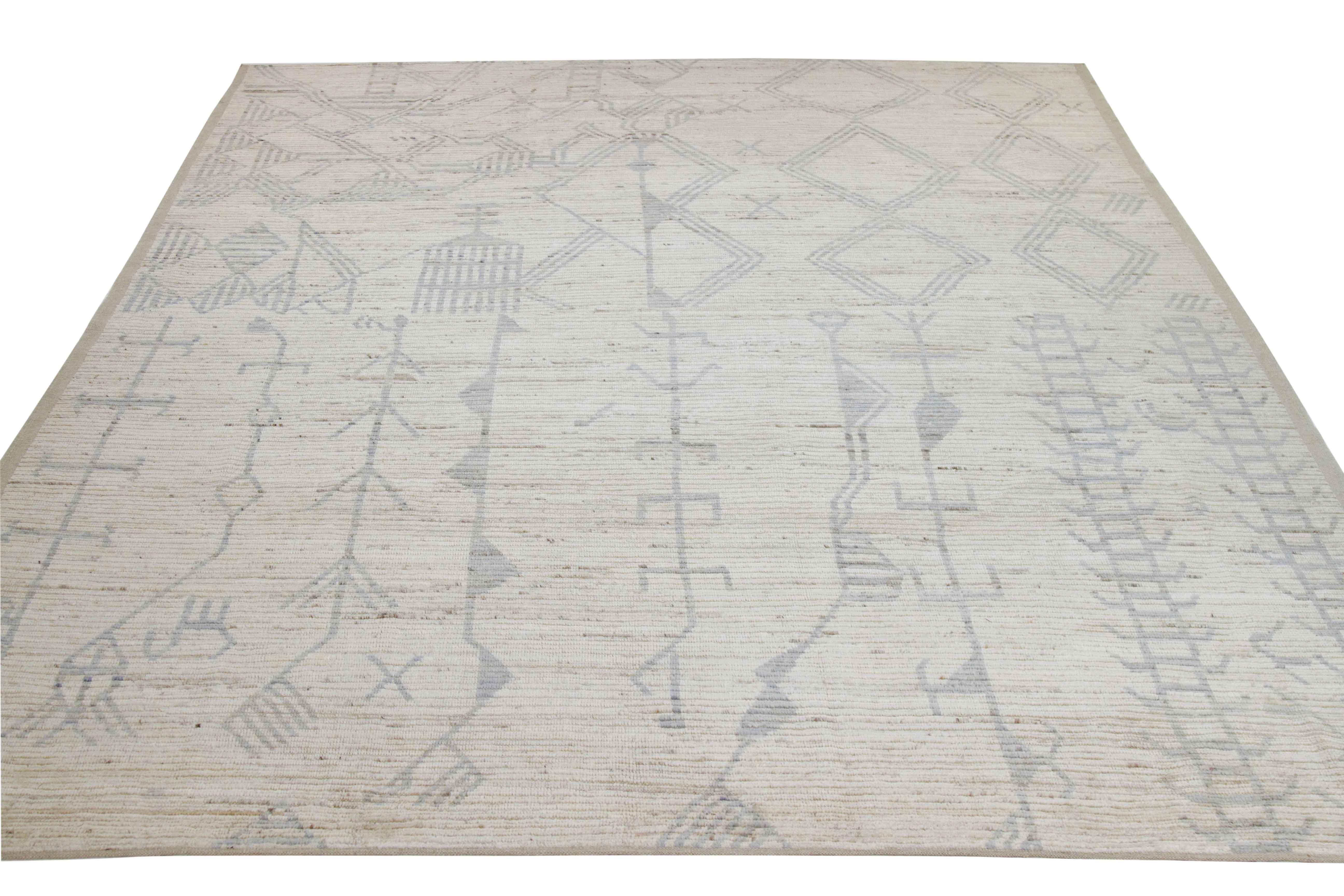Modern Afghan rug handwoven from the finest sheep’s wool and colored with all-natural vegetable dyes that are safe for humans and pets. It’s a traditional Afghan weaving featuring a Moroccan inspired design highlighted by a gray mix of tribal