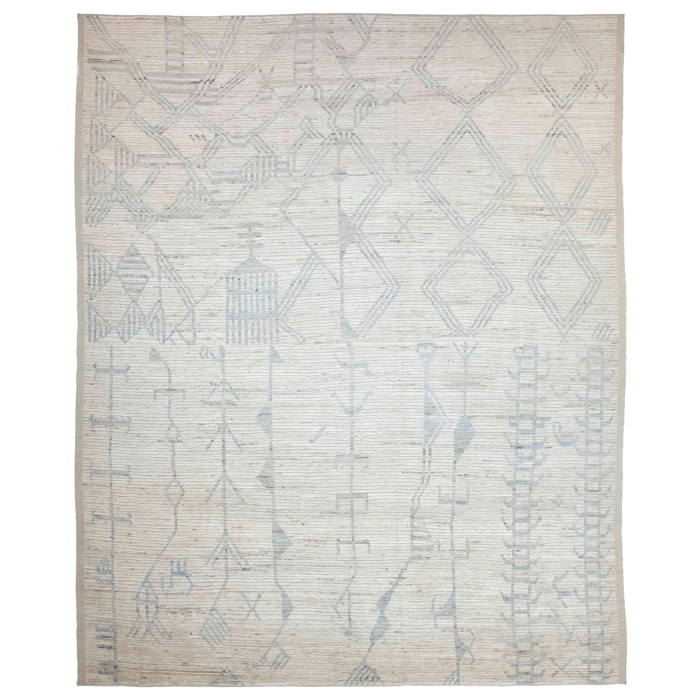 Modern Afghan Moroccan Style Rug with Mixed Tribal Patterns in Gray For Sale