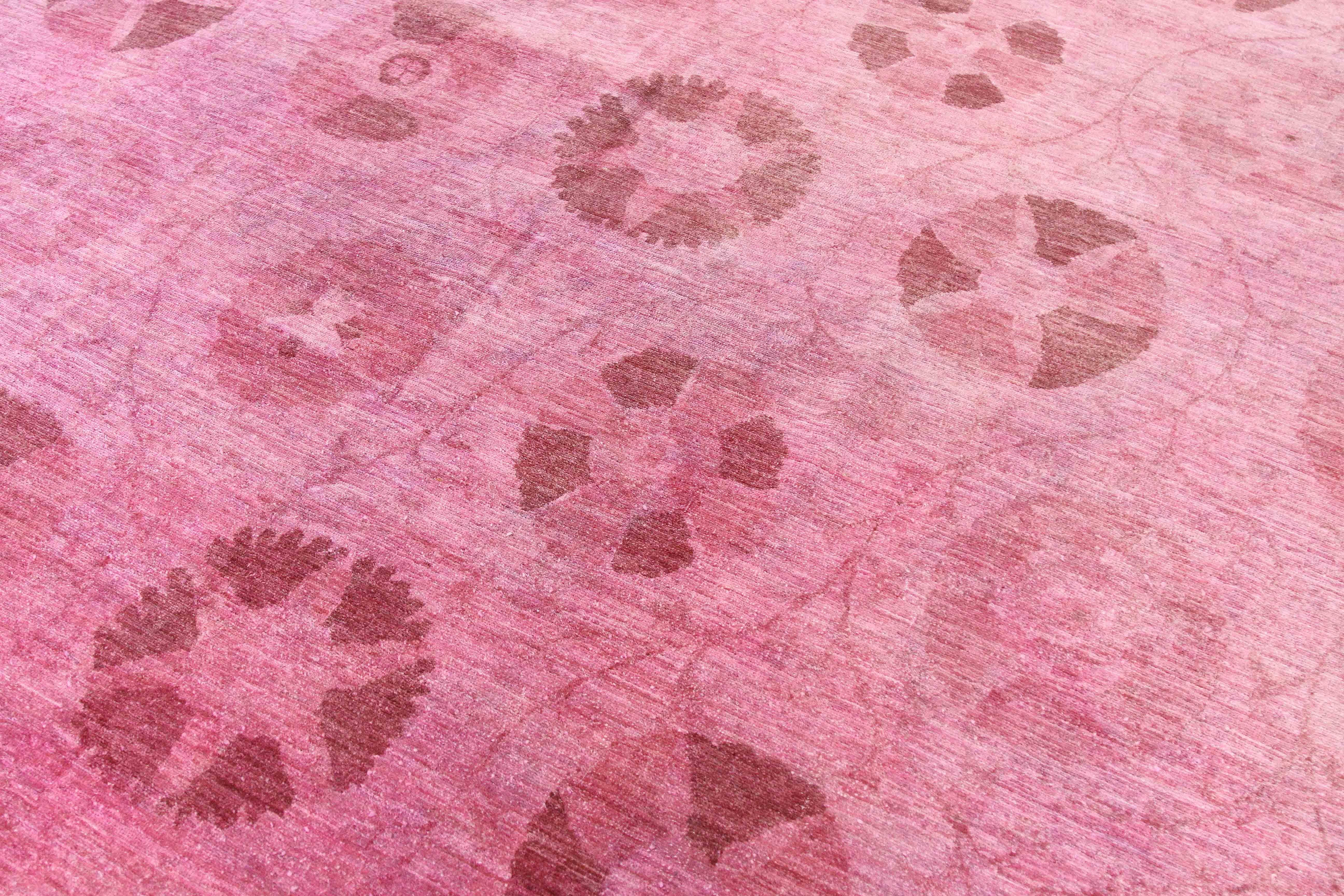 Modern Afghan Overdye Rug with Pink and Purple Botanical Details In New Condition For Sale In Dallas, TX