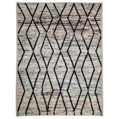 Modern Afghan Rug in Moroccan Style with Black Tribal Diamond Details