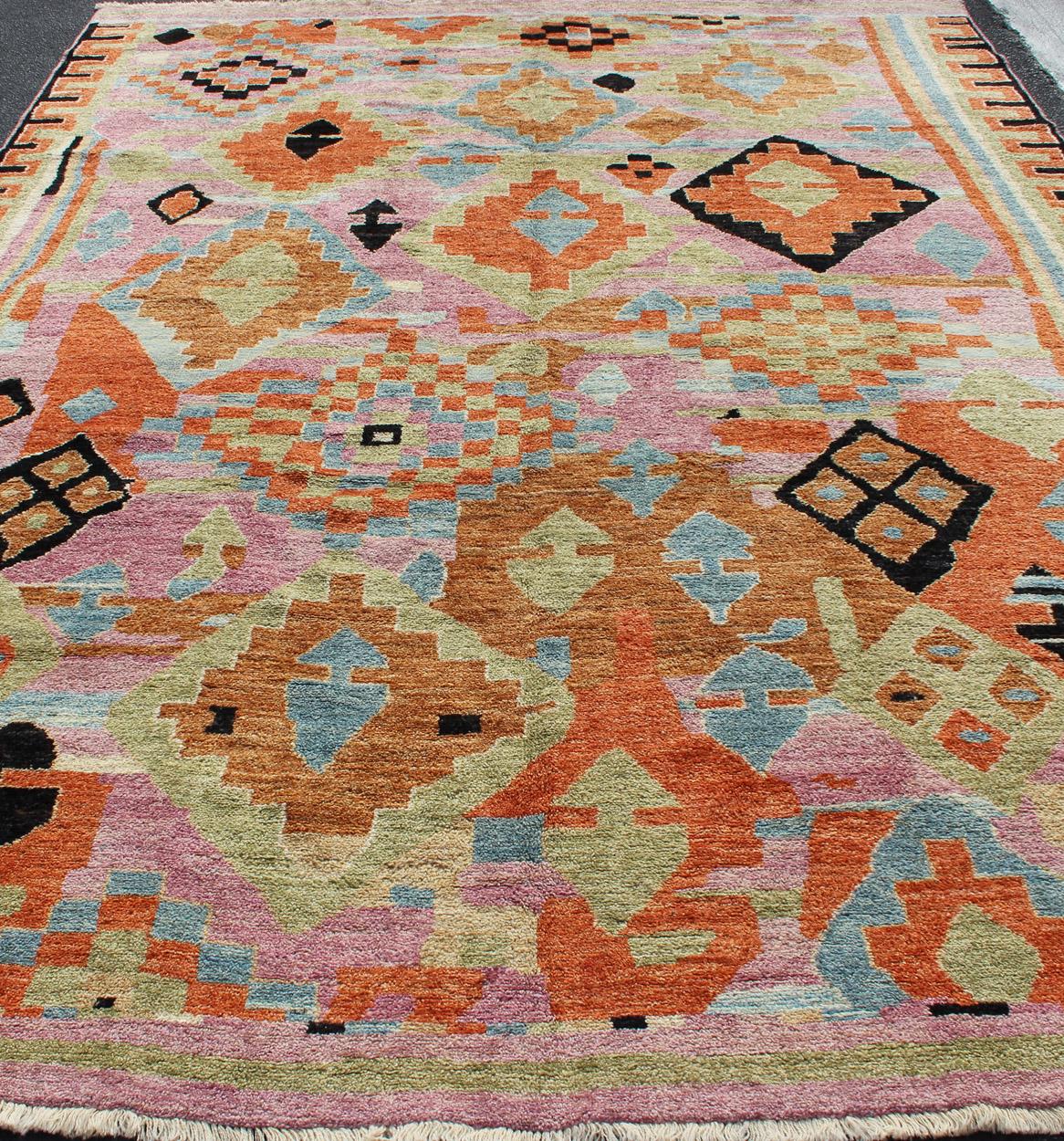 Modern Design Colorful Rug with Tribal and Geometric Motifs in Multi Colors 1