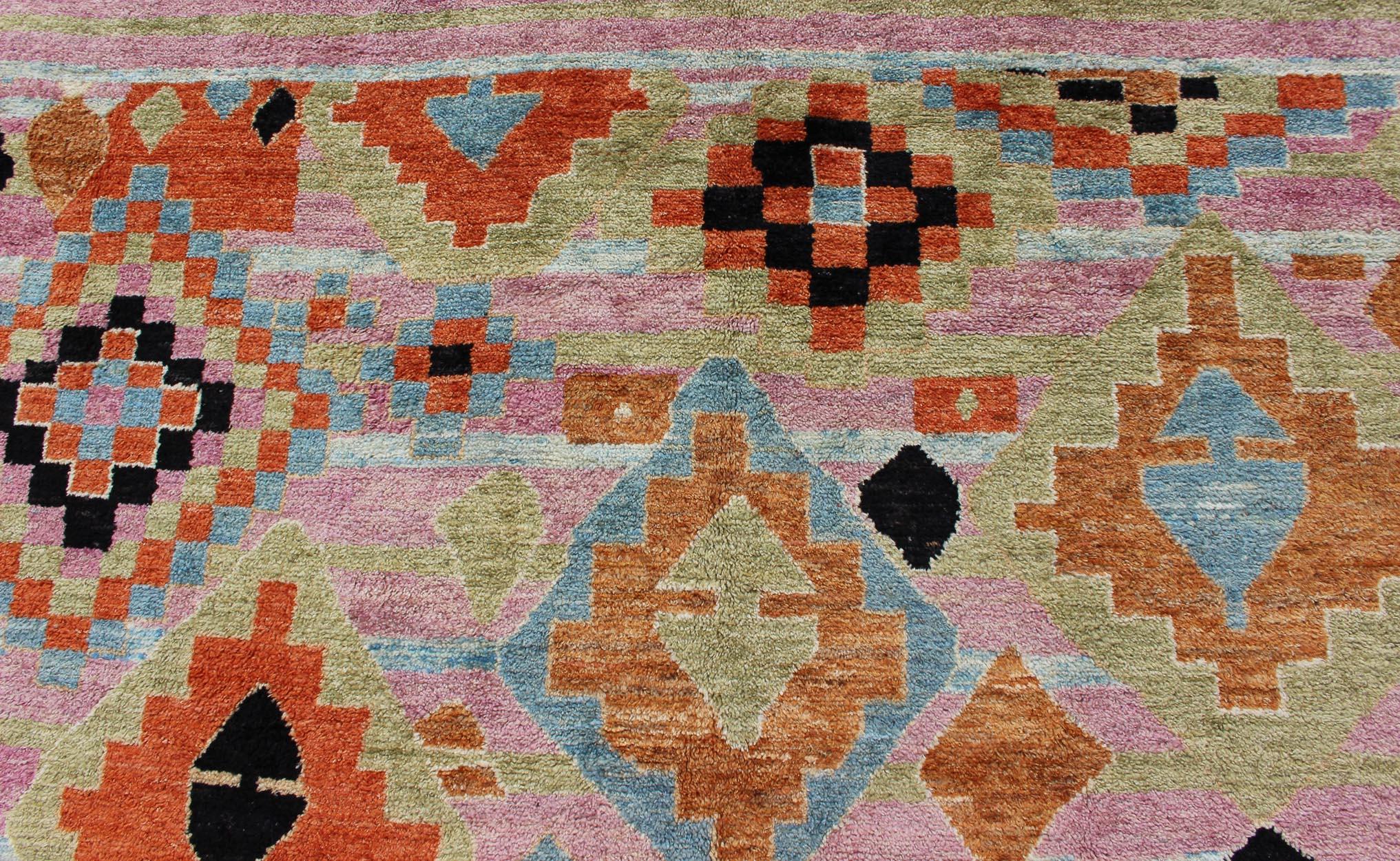 Modern Design Colorful Rug with Tribal and Geometric Motifs in Multi Colors 4