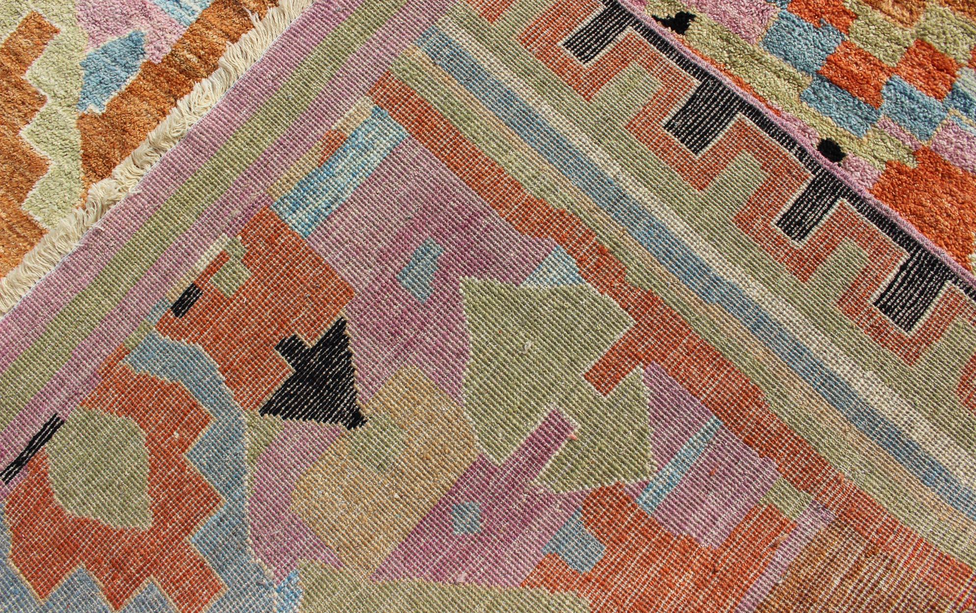 Modern Design Colorful Rug with Tribal and Geometric Motifs in Multi Colors 5