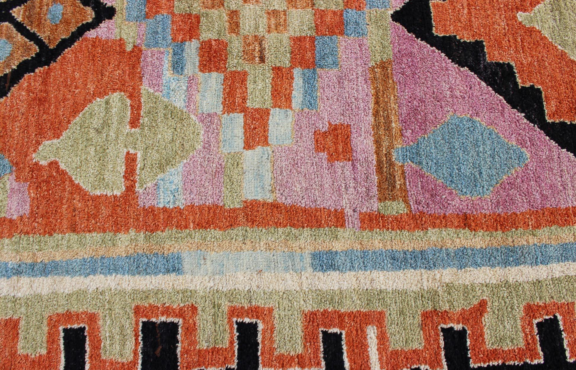 Contemporary Modern Design Colorful Rug with Tribal and Geometric Motifs in Multi Colors