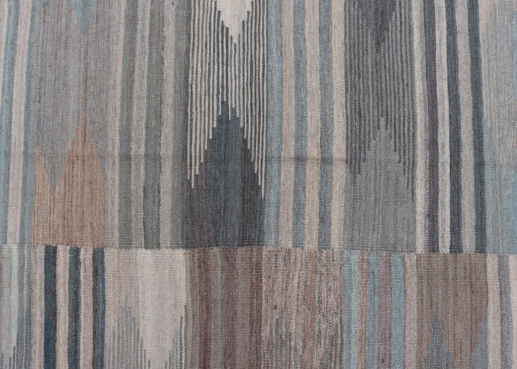 Modern Afghanistan Kilim with Blue, Brown, Gray and Cream For Sale 3
