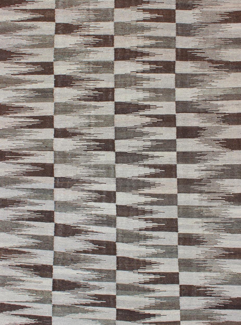 Afghan  Fine Flat weave Modern Kilim in Neutrals, Browns and Greens Colors For Sale