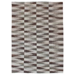 Fine Flat weave Modern Kilim in Neutrals, Browns and Greens Colors