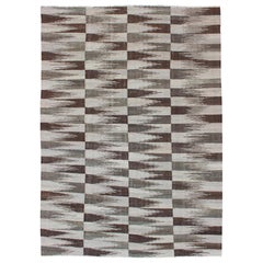  Tapis Kilim moderne à tissage plat de couleur neutre, marron et vert