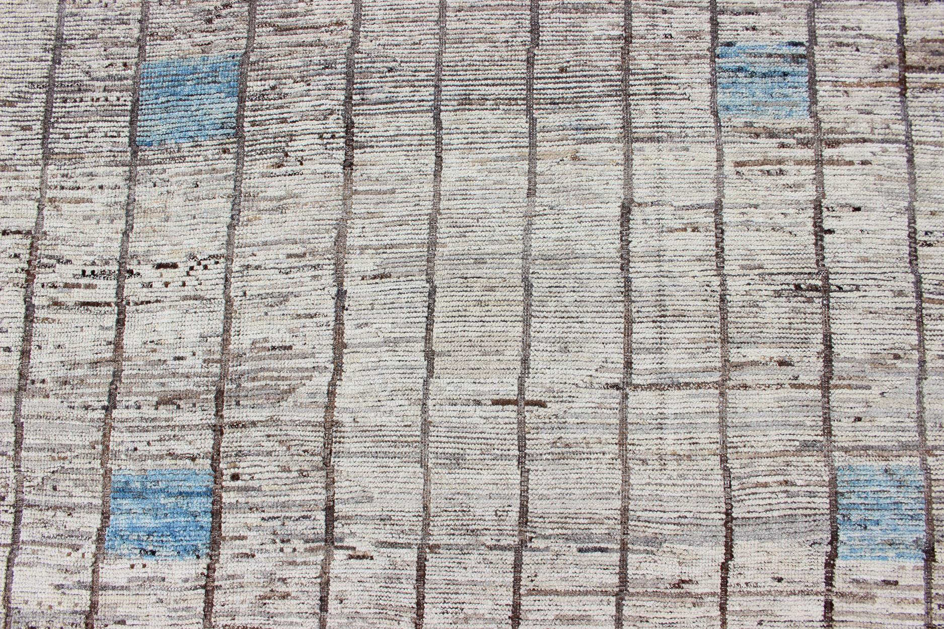 Modern Afghanistan Rug in Neutral Tones with Subdued Design with Pops of Blue For Sale 6