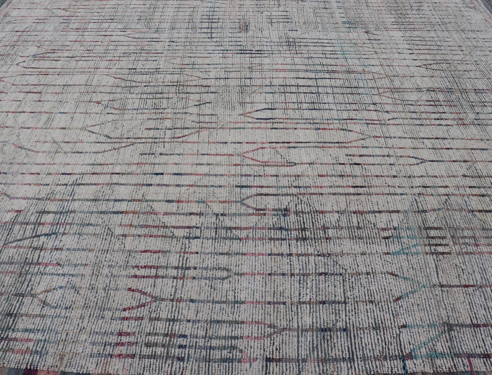 Contemporary Modern Afghanistan Rug in Neutral Tones with Subdued Design with Pops of Color For Sale