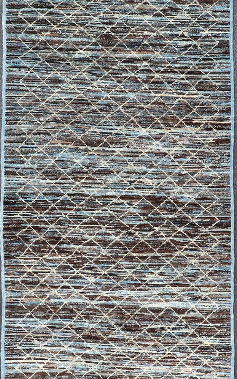 Hand-Knotted Modern Afghanistan Runner in Neutral Tones with Subdued Design For Sale