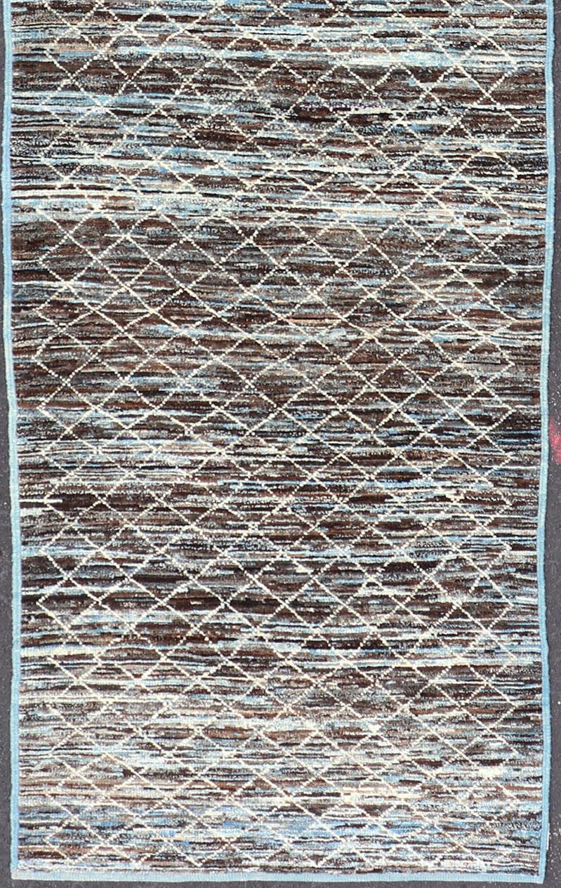 Modern Afghanistan Runner in Neutral Tones with Subdued Design In Excellent Condition For Sale In Atlanta, GA