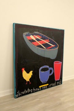 Modern African American Folk Art Acrylic Large Painting on Canvas