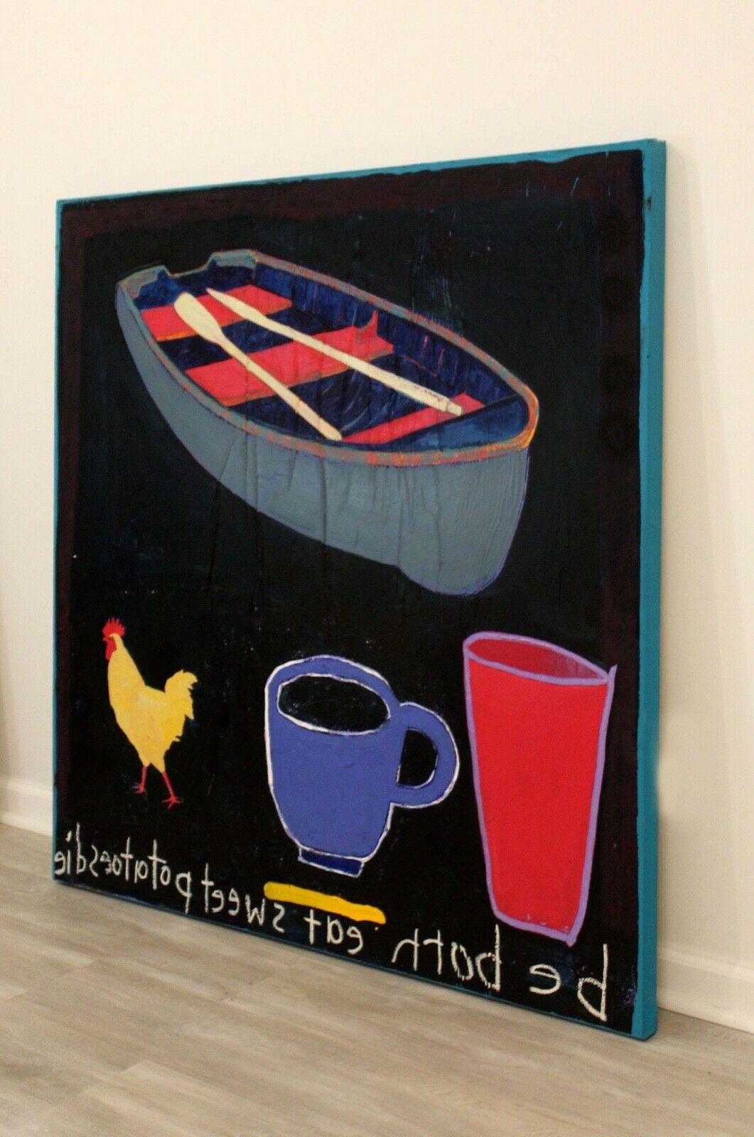 Modern African American Folk Art Acrylic Large Painting on Canvas In Good Condition In Keego Harbor, MI