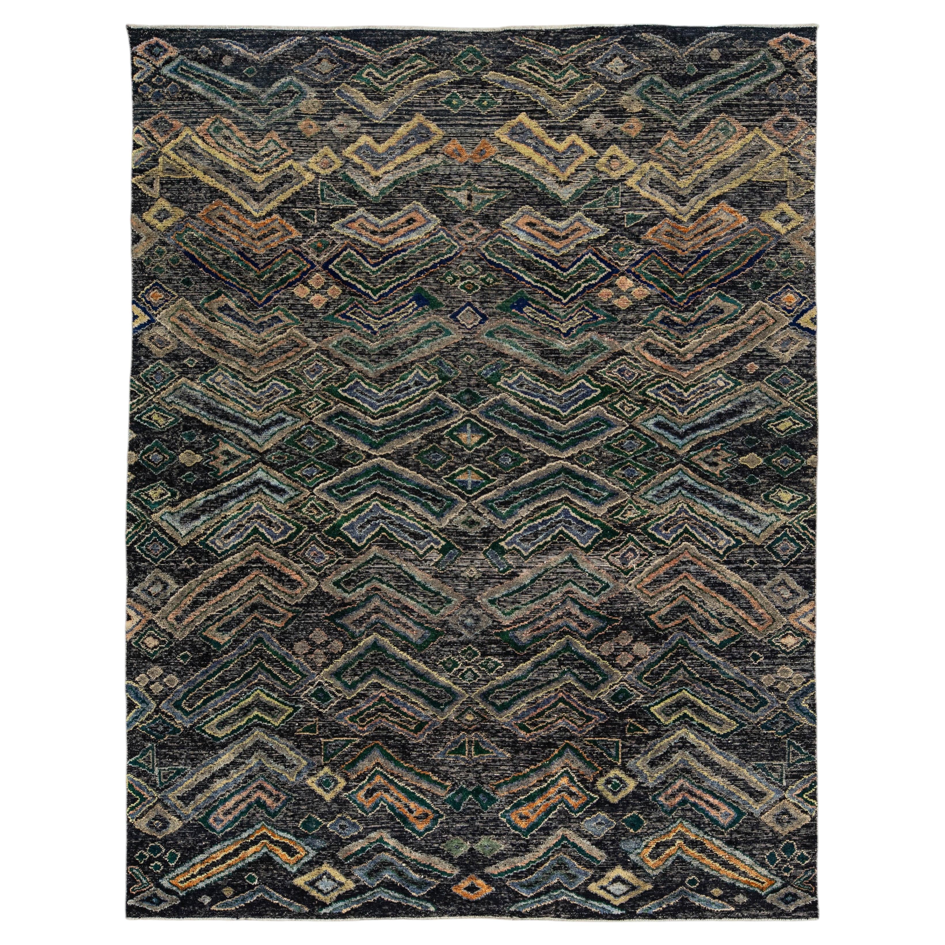 Modern African-Inspired Tulu Rug – Geometric Tribal Zig-Zag Hand-Knotted Wool