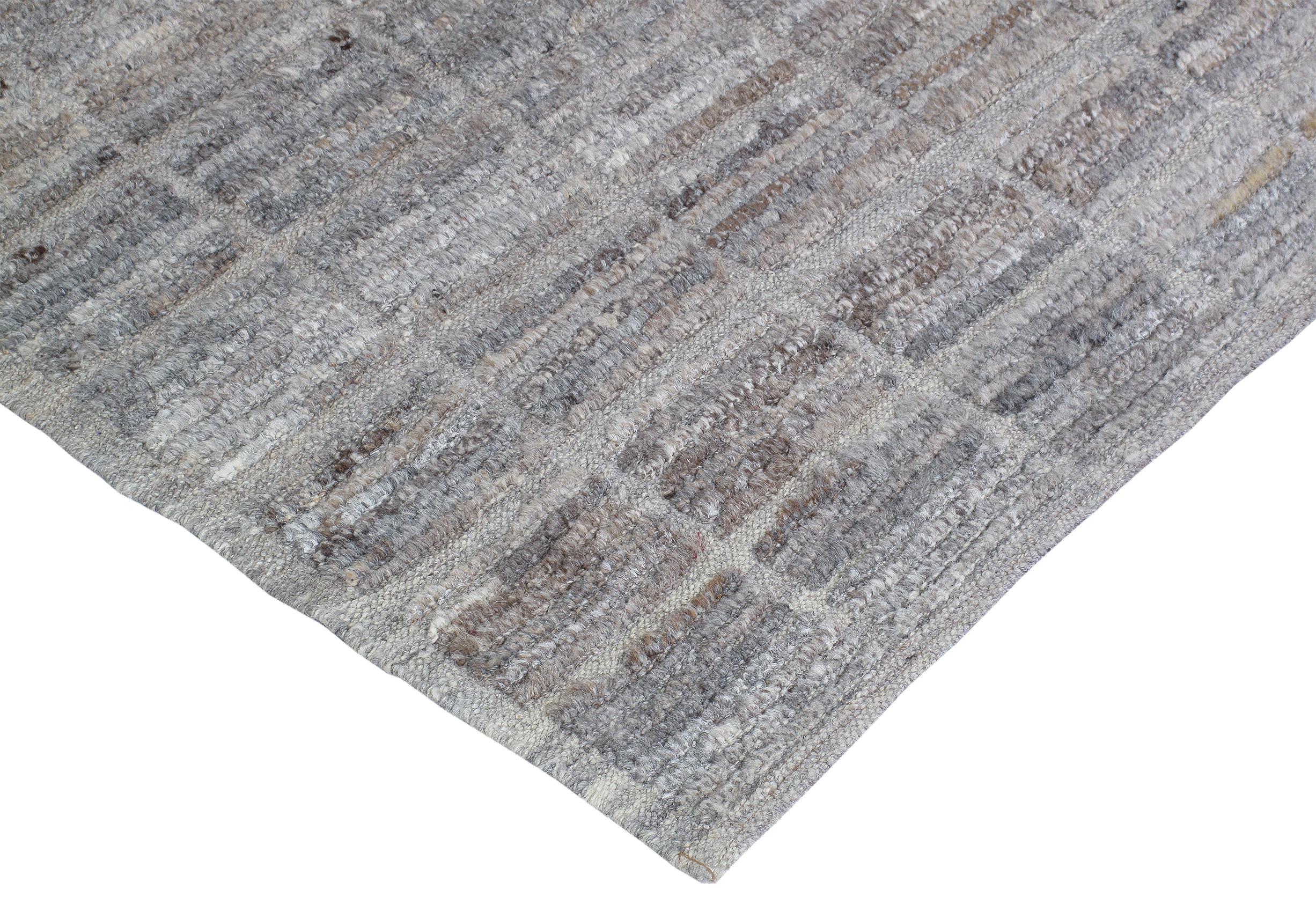 Modern African Textural Handknotted Grey Natural Wool Runner  In New Condition For Sale In New York, NY