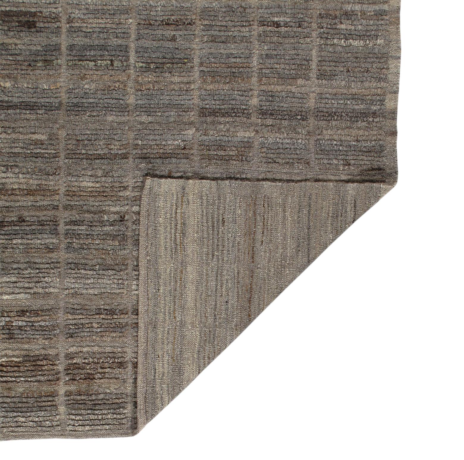 Contemporary Modern African Textural Handknotted Grey Natural Wool Runner  For Sale